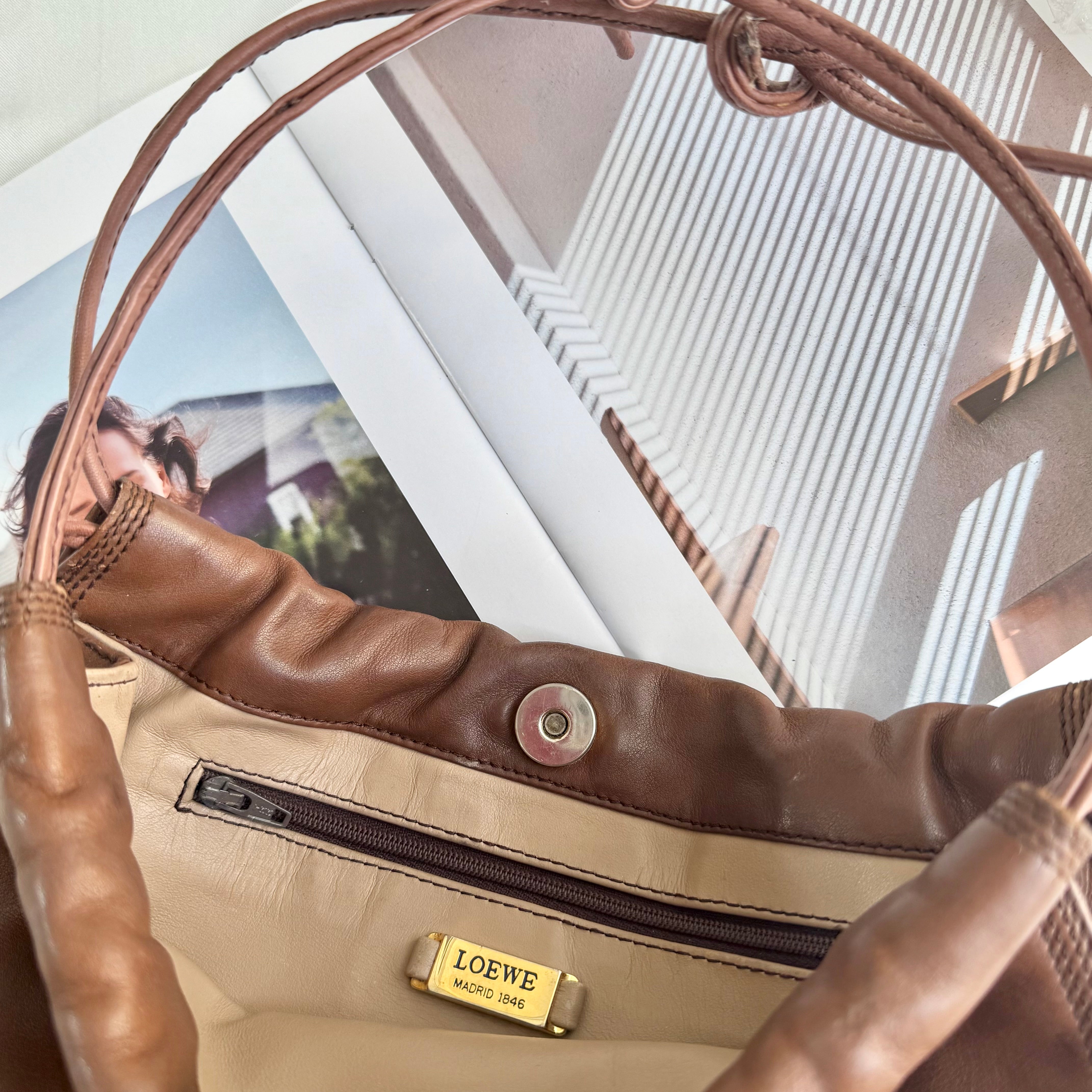 LOEWE Brown Anagram Drawstring Shoulder Bag