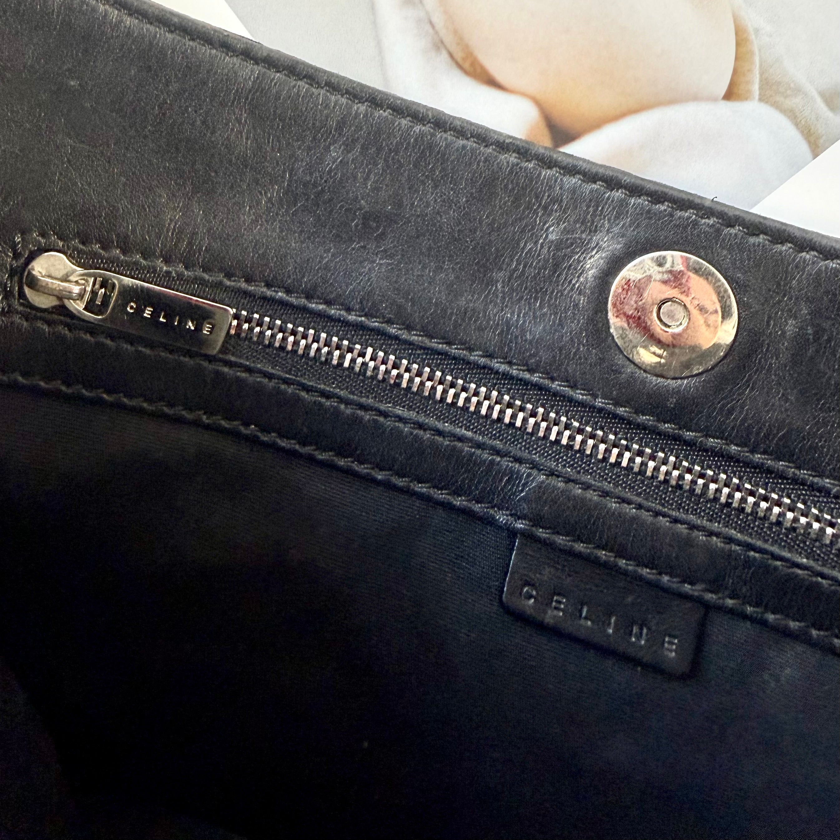 Celine Black C Logo Embossed Suede Leather