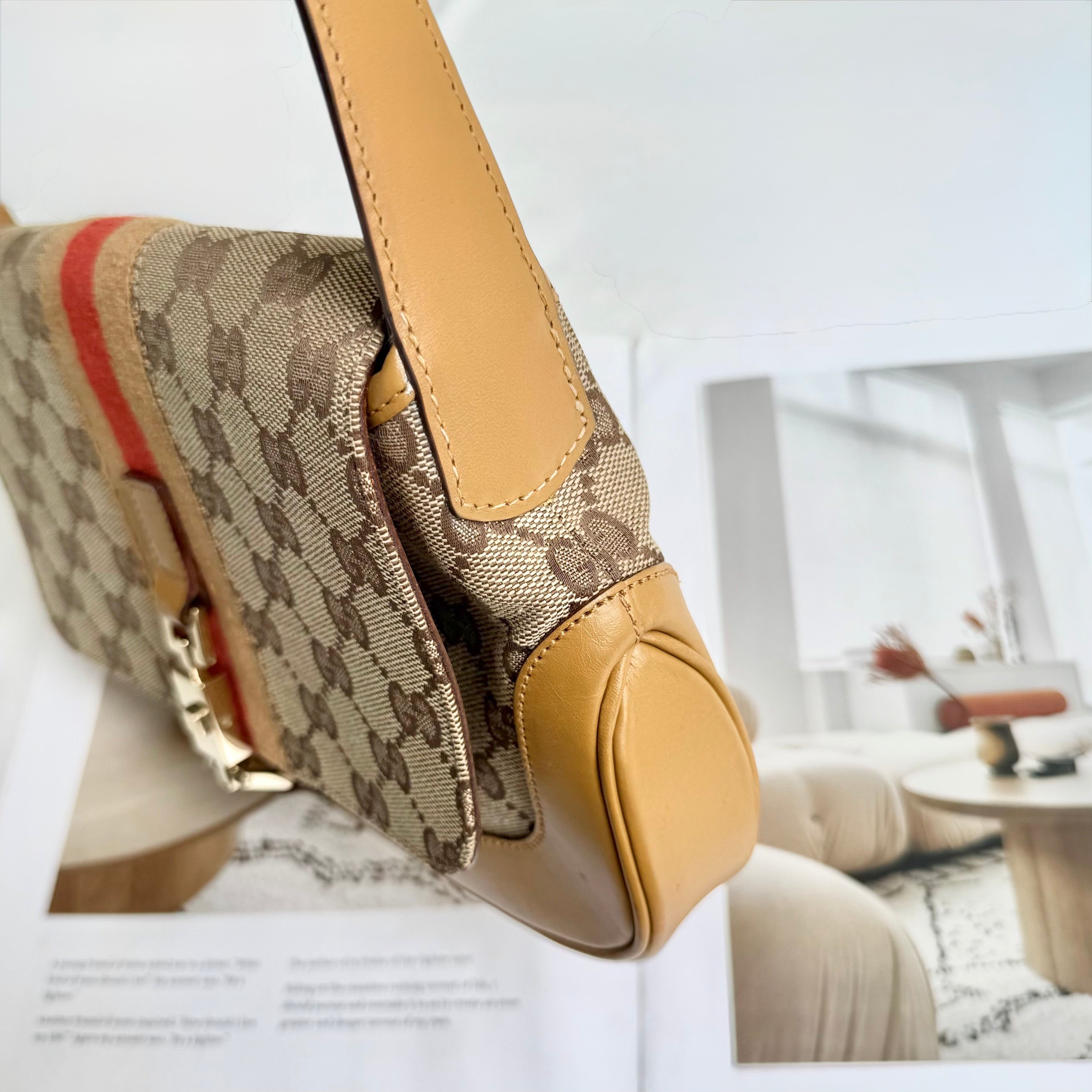 Gucci Jackie Canvas Beige Brown Shoulder Bag