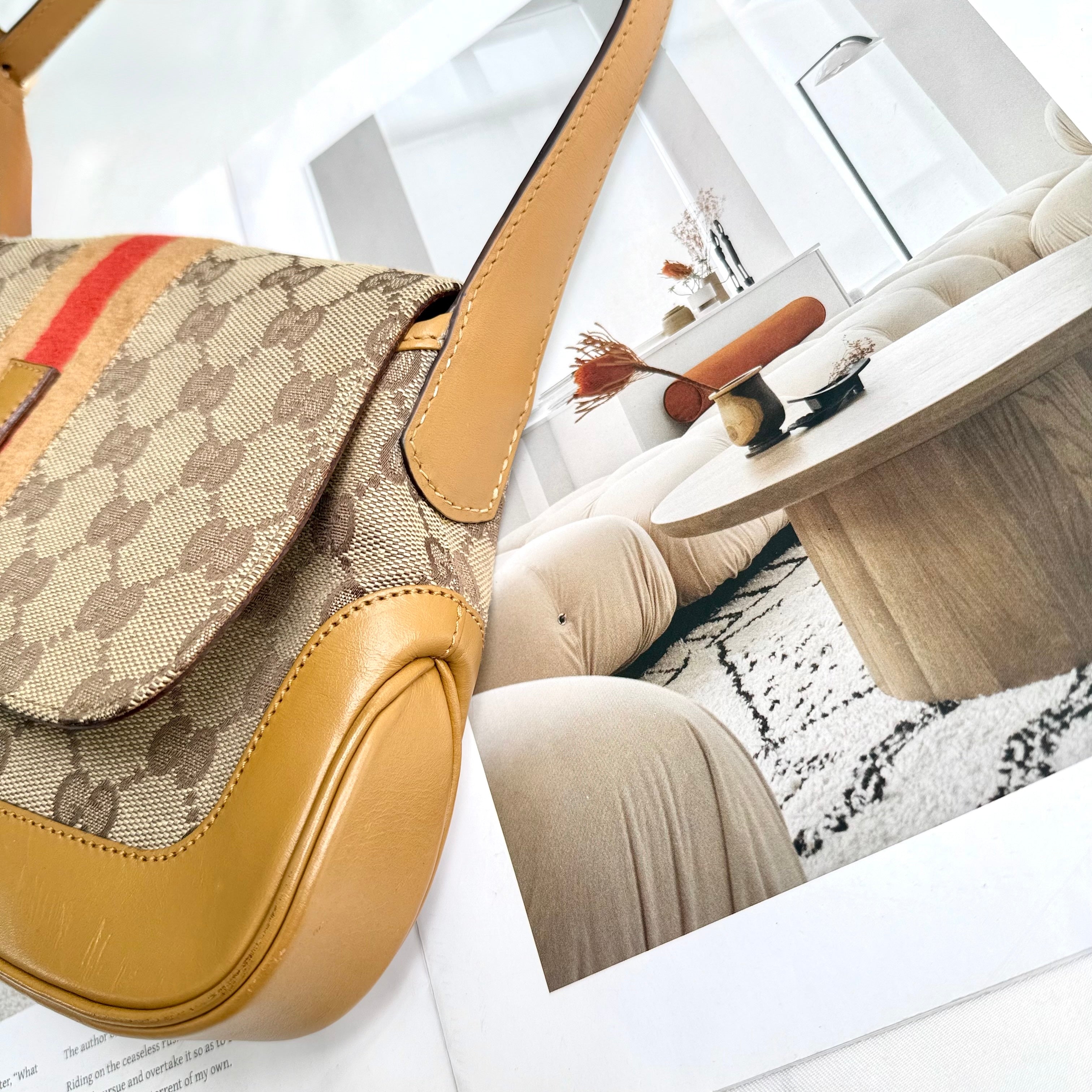 Gucci Jackie Canvas Beige Brown Shoulder Bag