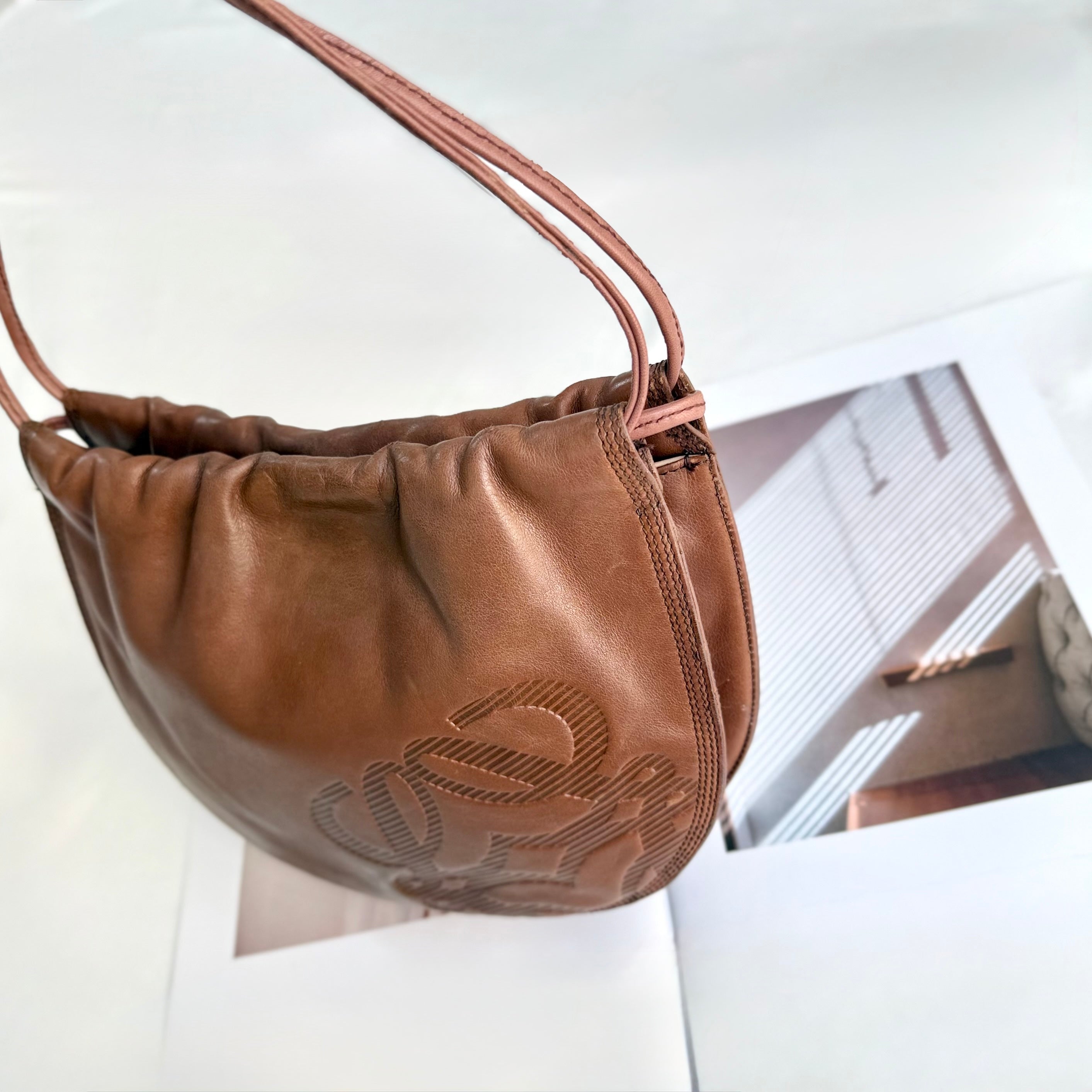 LOEWE Brown Anagram Drawstring Shoulder Bag