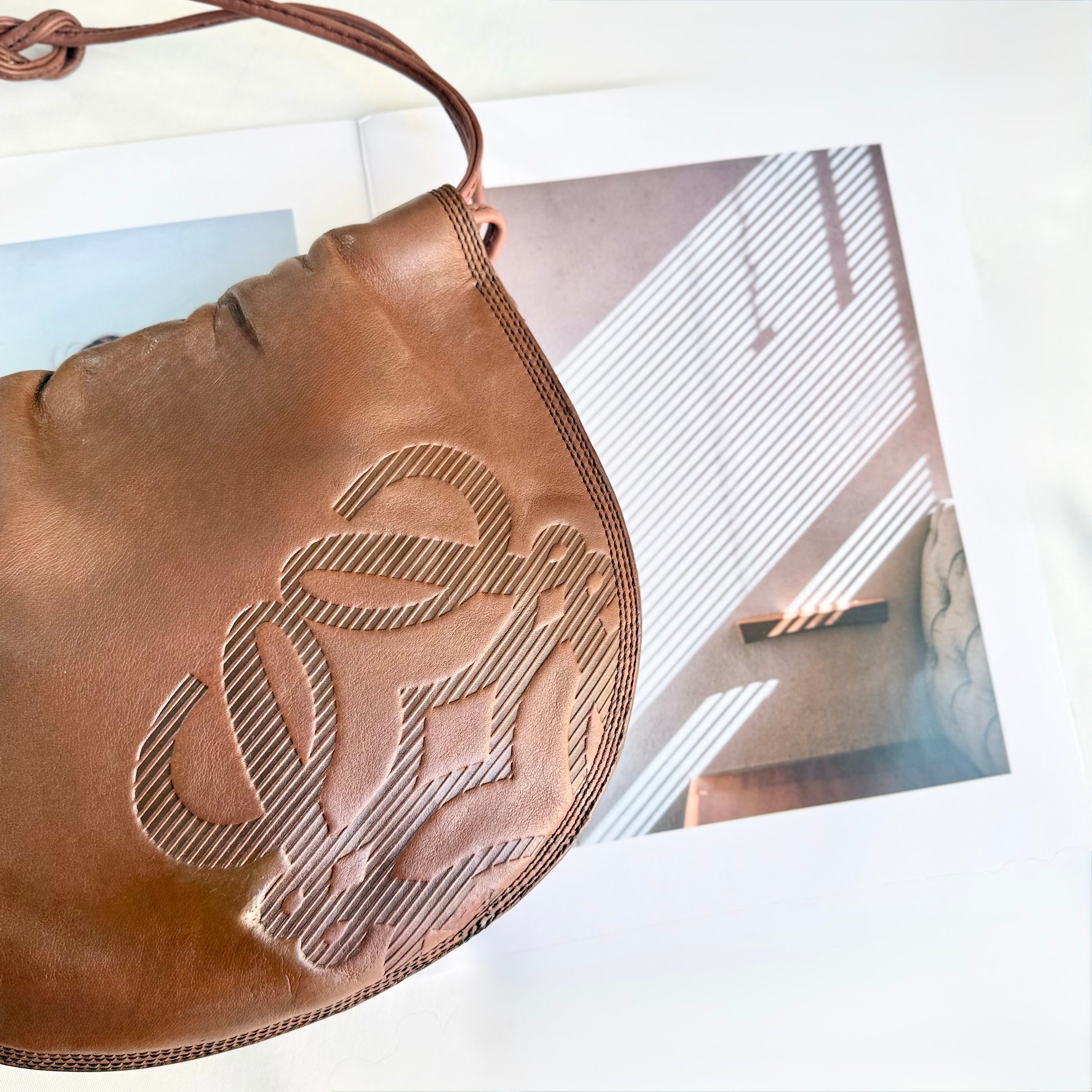 LOEWE Brown Anagram Drawstring Shoulder Bag
