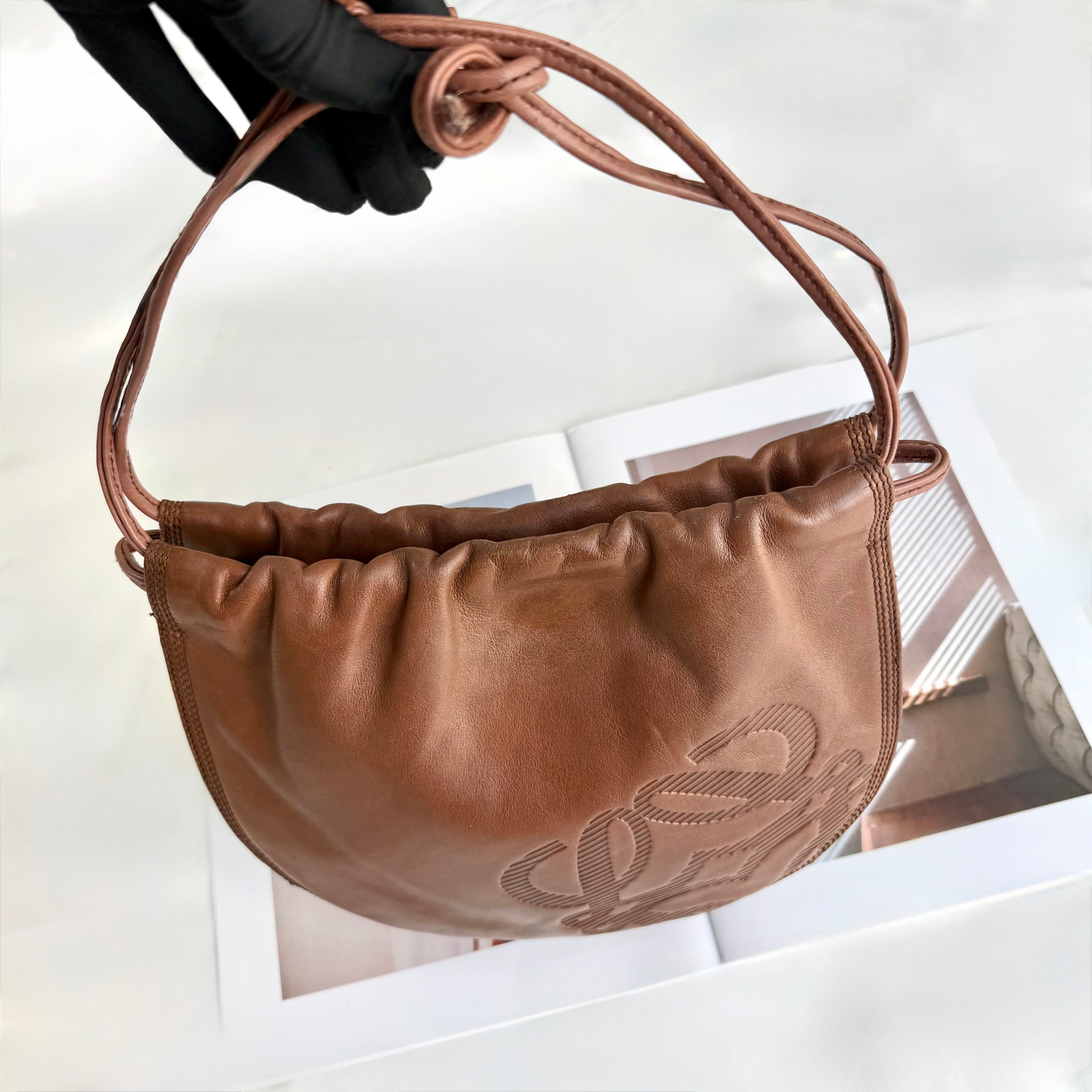 LOEWE Brown Anagram Drawstring Shoulder Bag