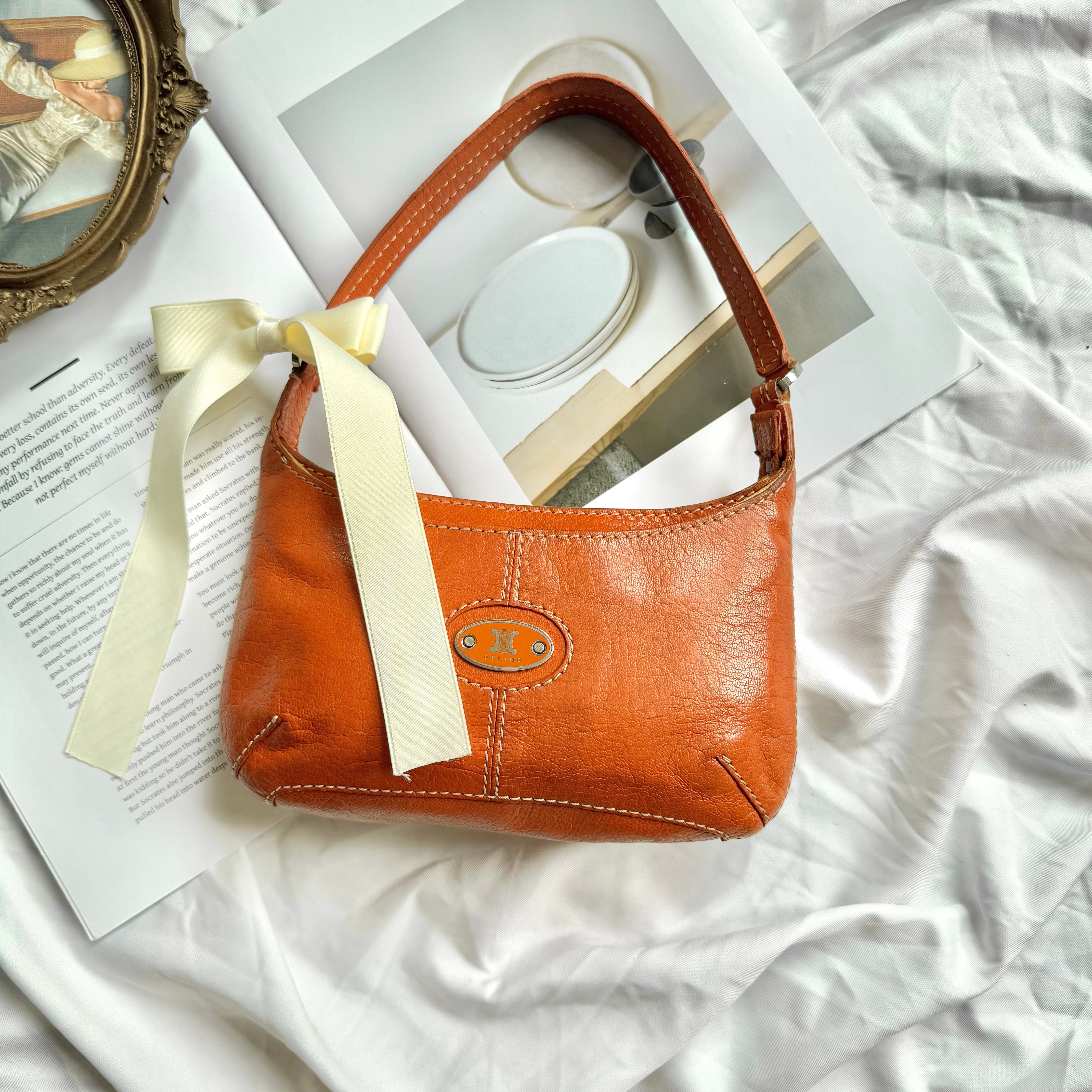 Celine Vintage Brown Leather C Logo Shoulder Bag