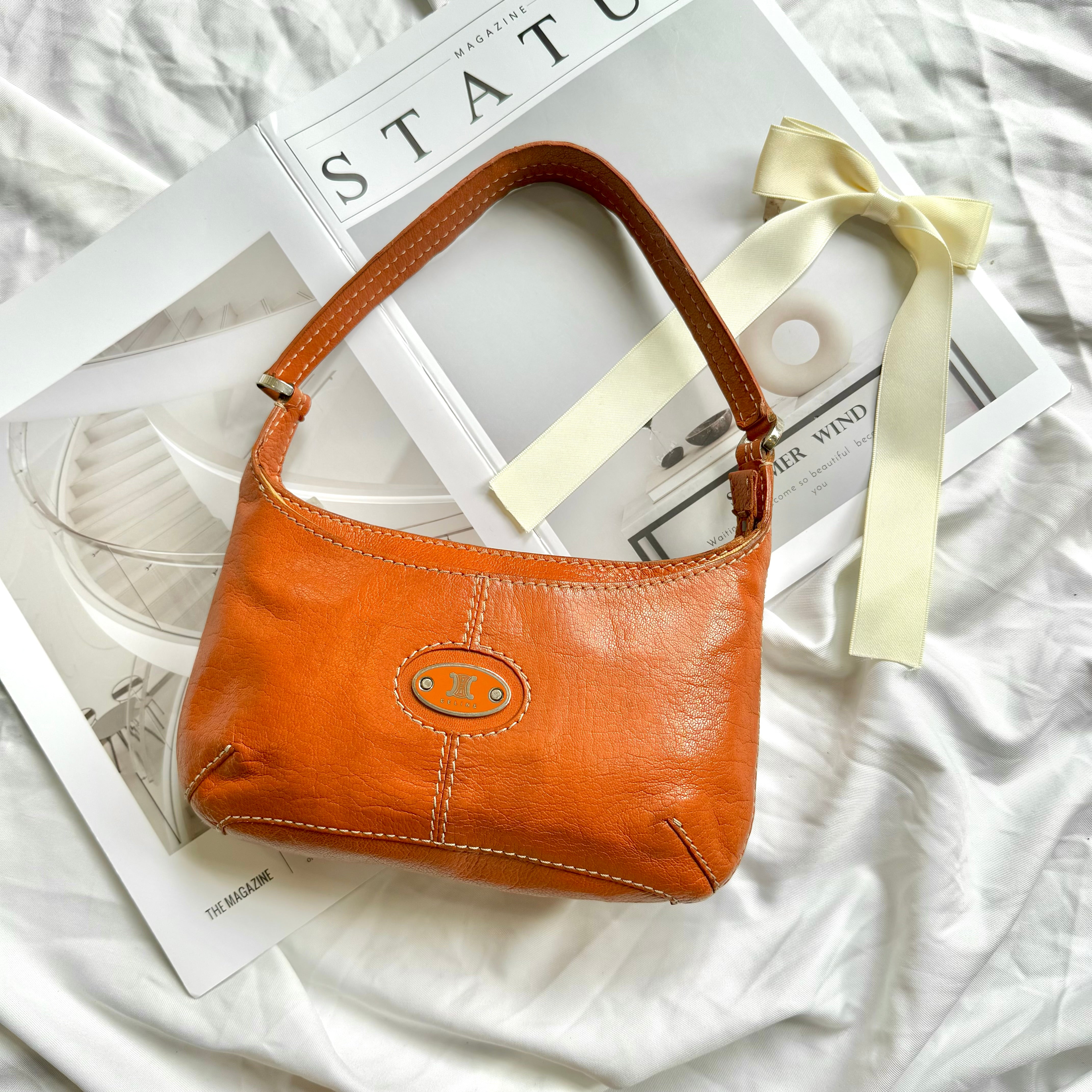 Celine Vintage Brown Leather C Logo Shoulder Bag