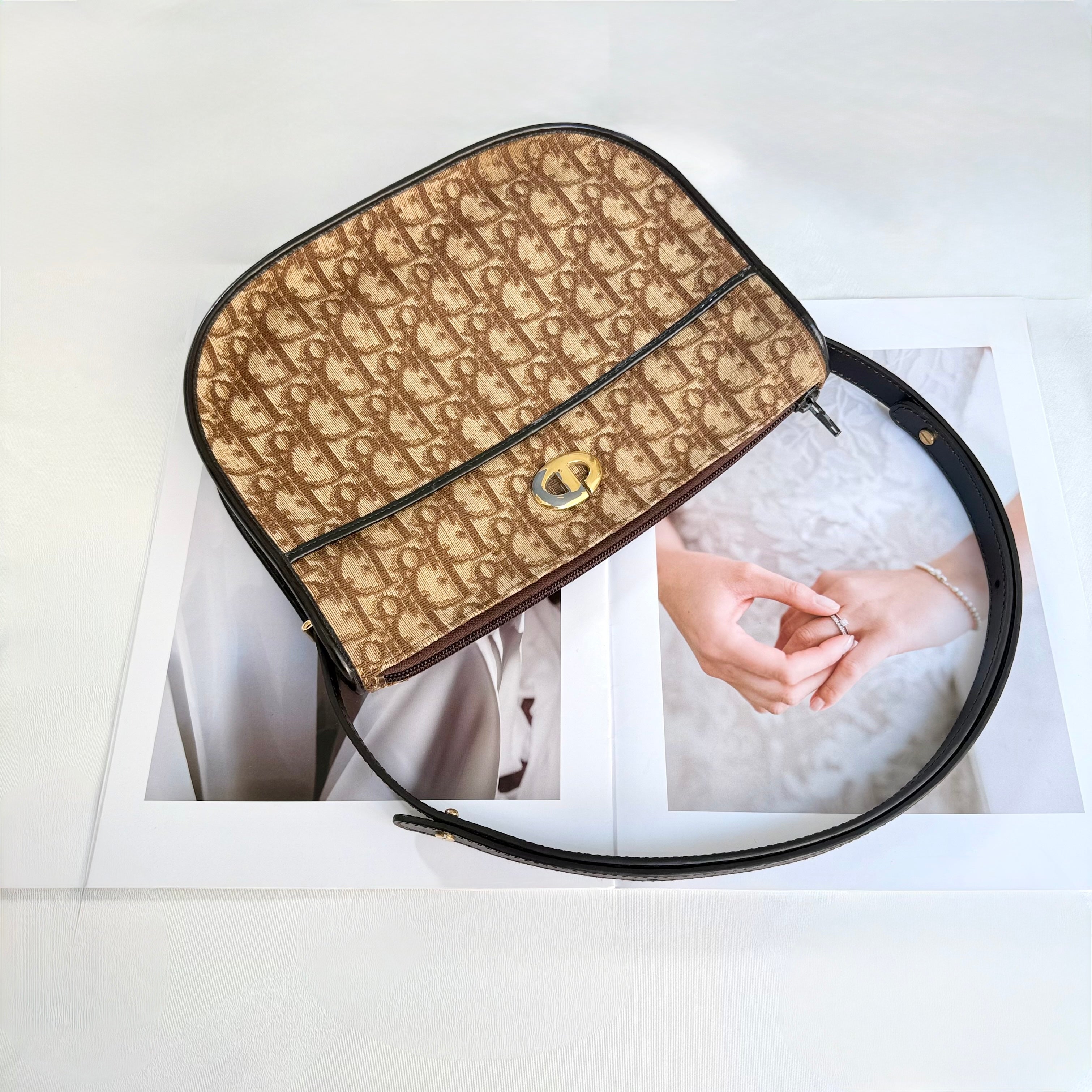 Christian Dior Trotter Brown Canvas Shoulder Bag