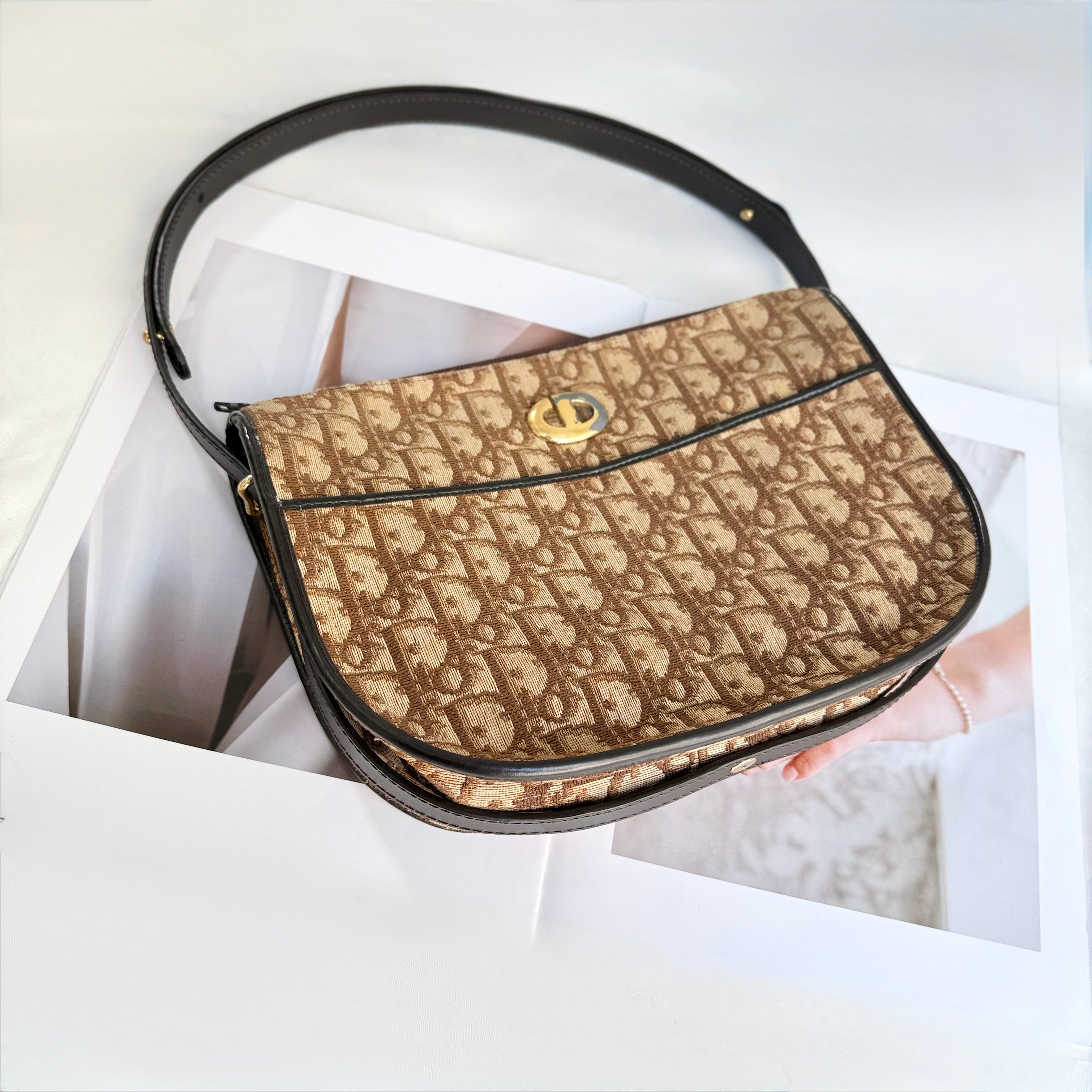 Christian Dior Trotter Brown Canvas Shoulder Bag