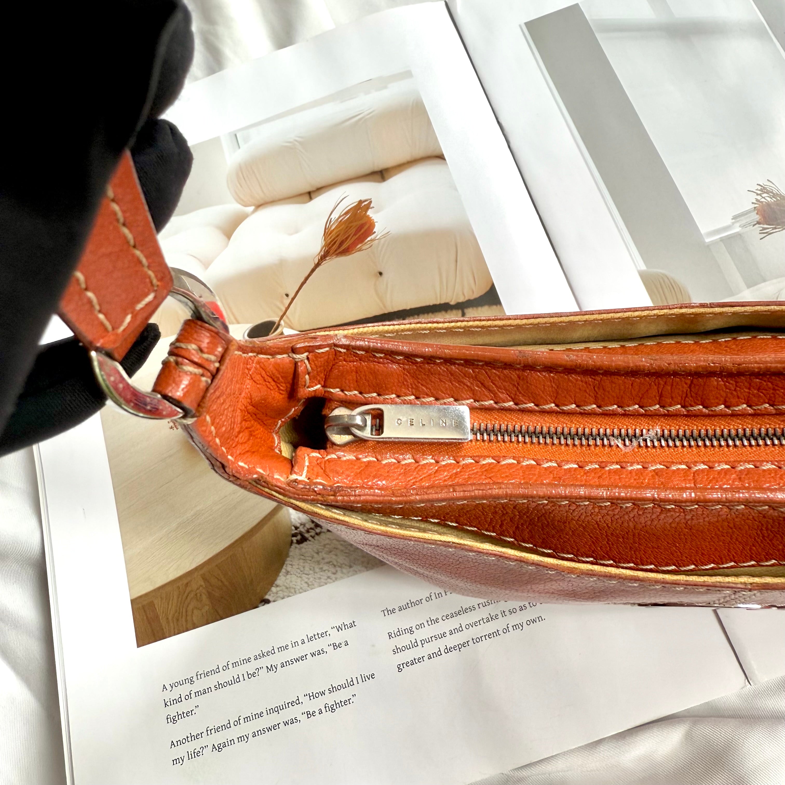 Celine Vintage Brown Leather C Logo Shoulder Bag