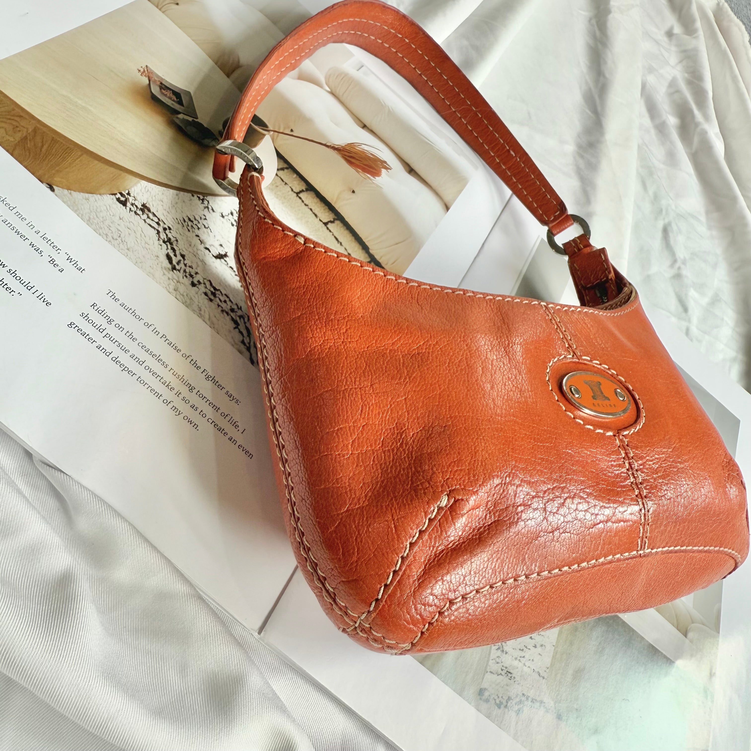 Celine Vintage Brown Leather C Logo Shoulder Bag