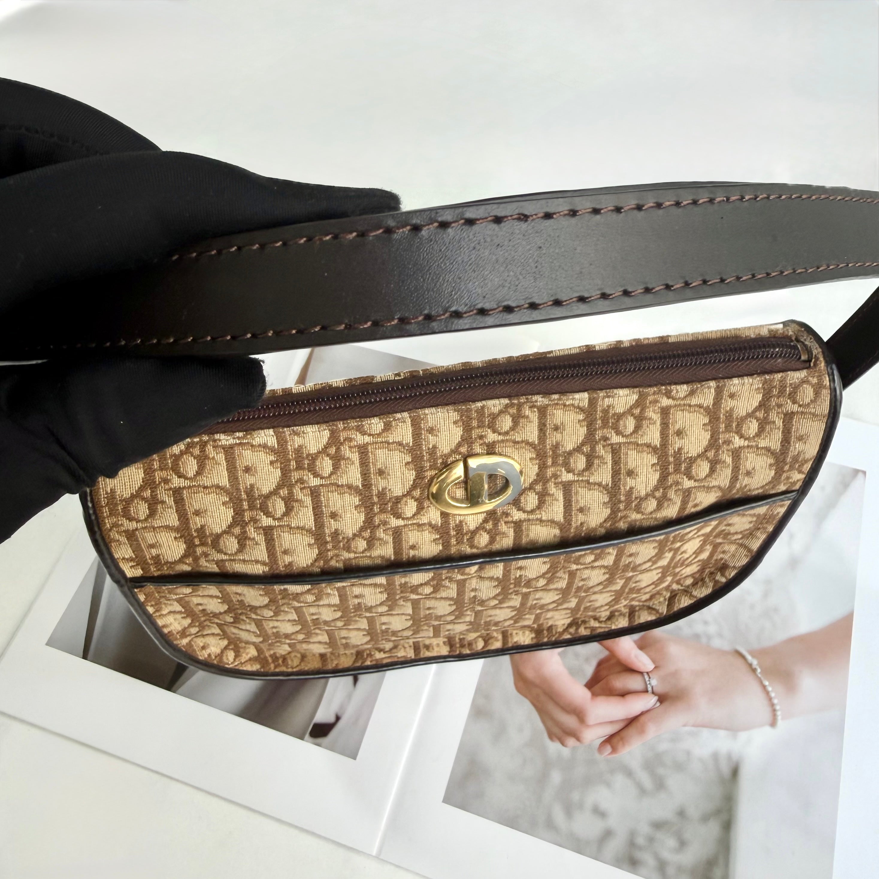 Christian Dior Trotter Brown Canvas Shoulder Bag