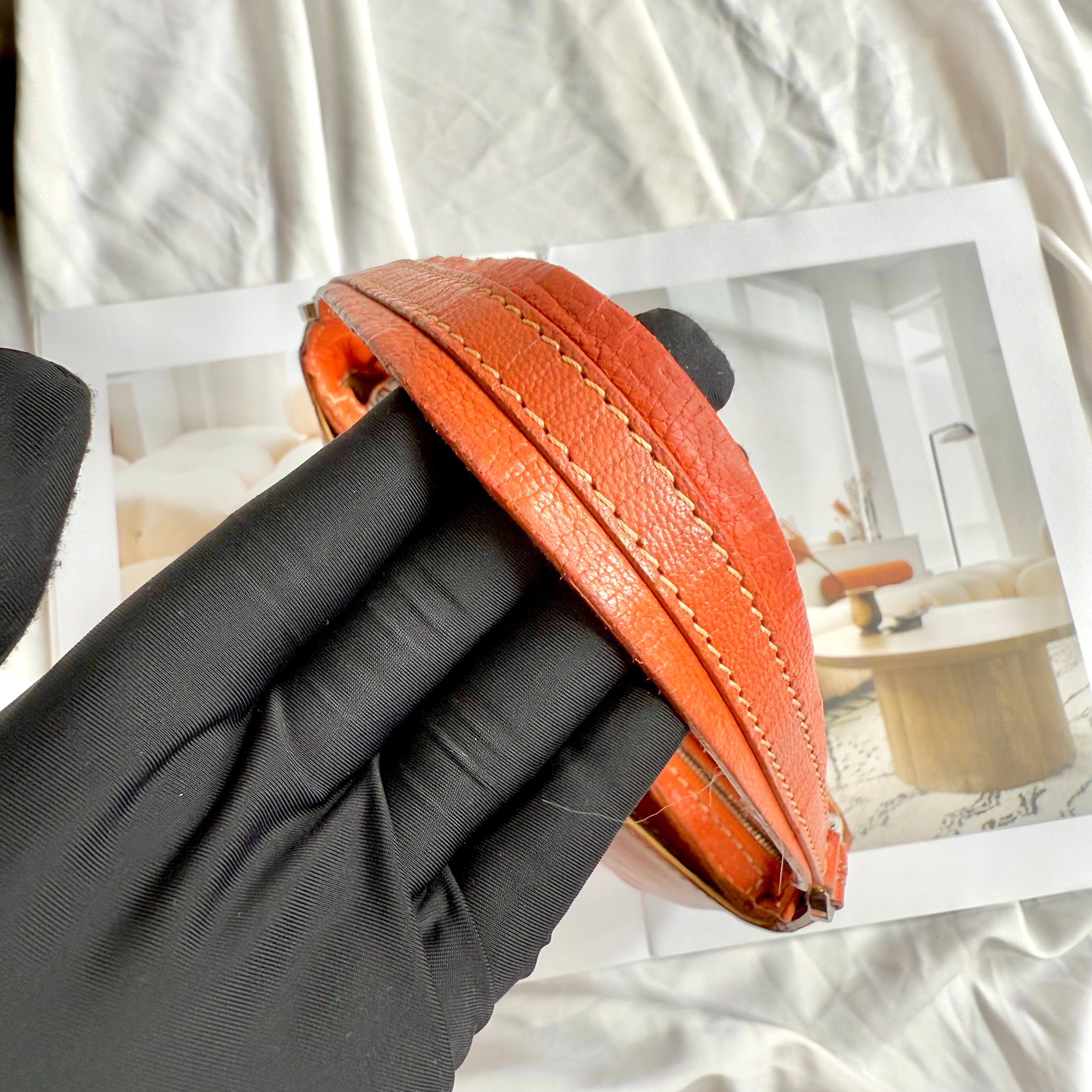 Celine Vintage Brown Leather C Logo Shoulder Bag