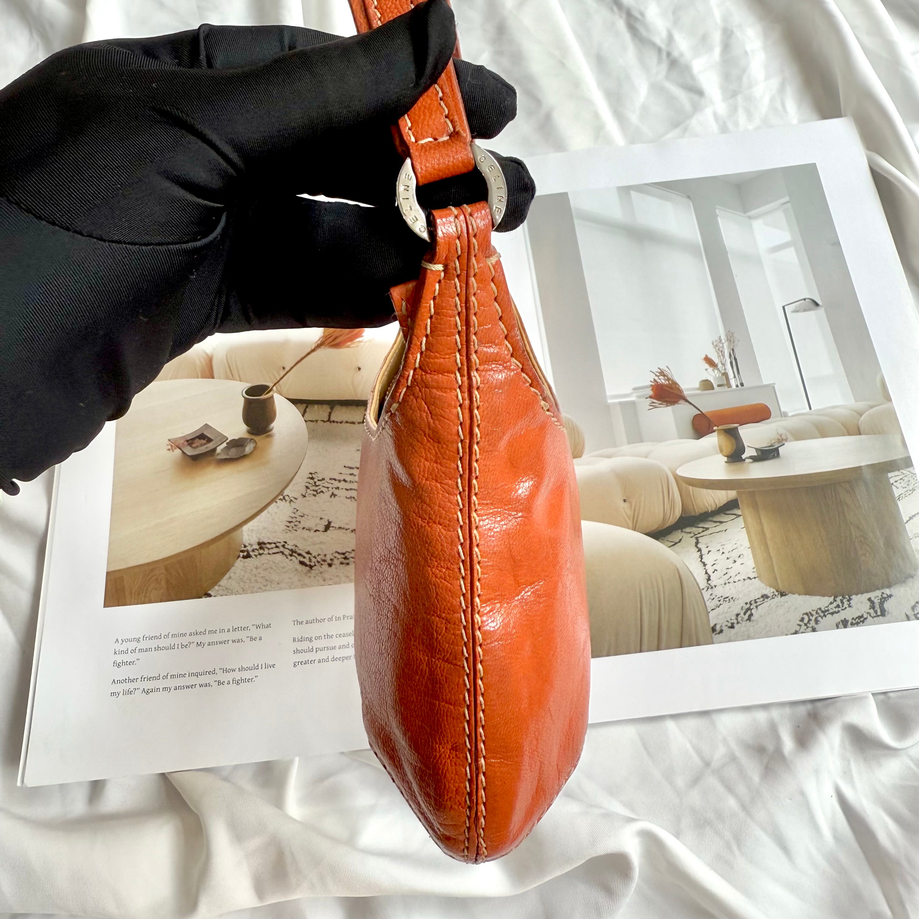 Celine Vintage Brown Leather C Logo Shoulder Bag