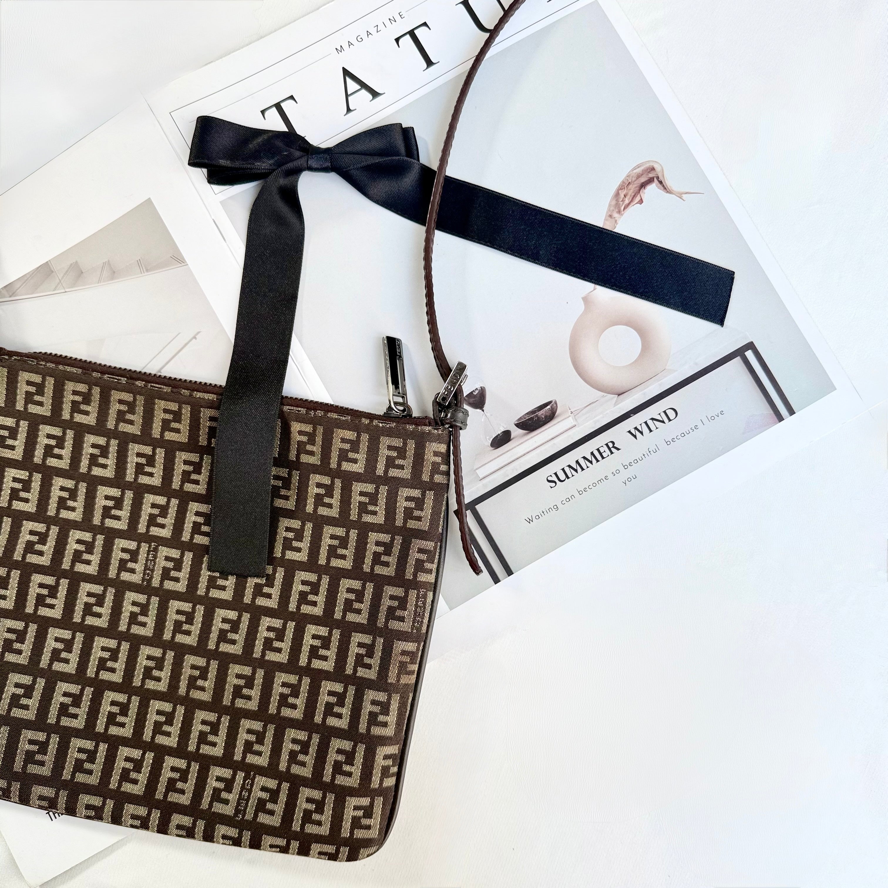 Fendi Brown Logo Print Crossbody Bag