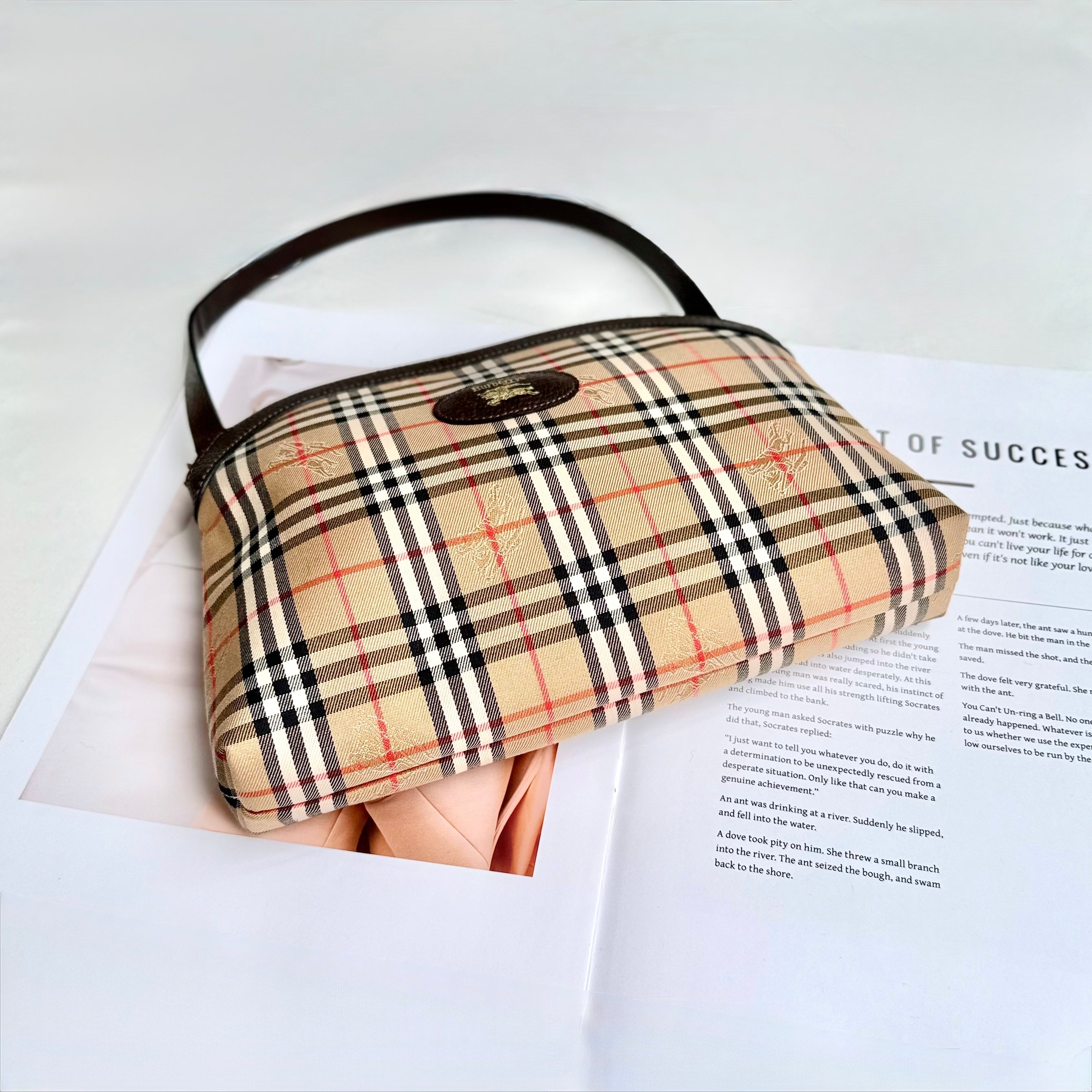 Burberry Brown Haymarket Check Clutch Beige