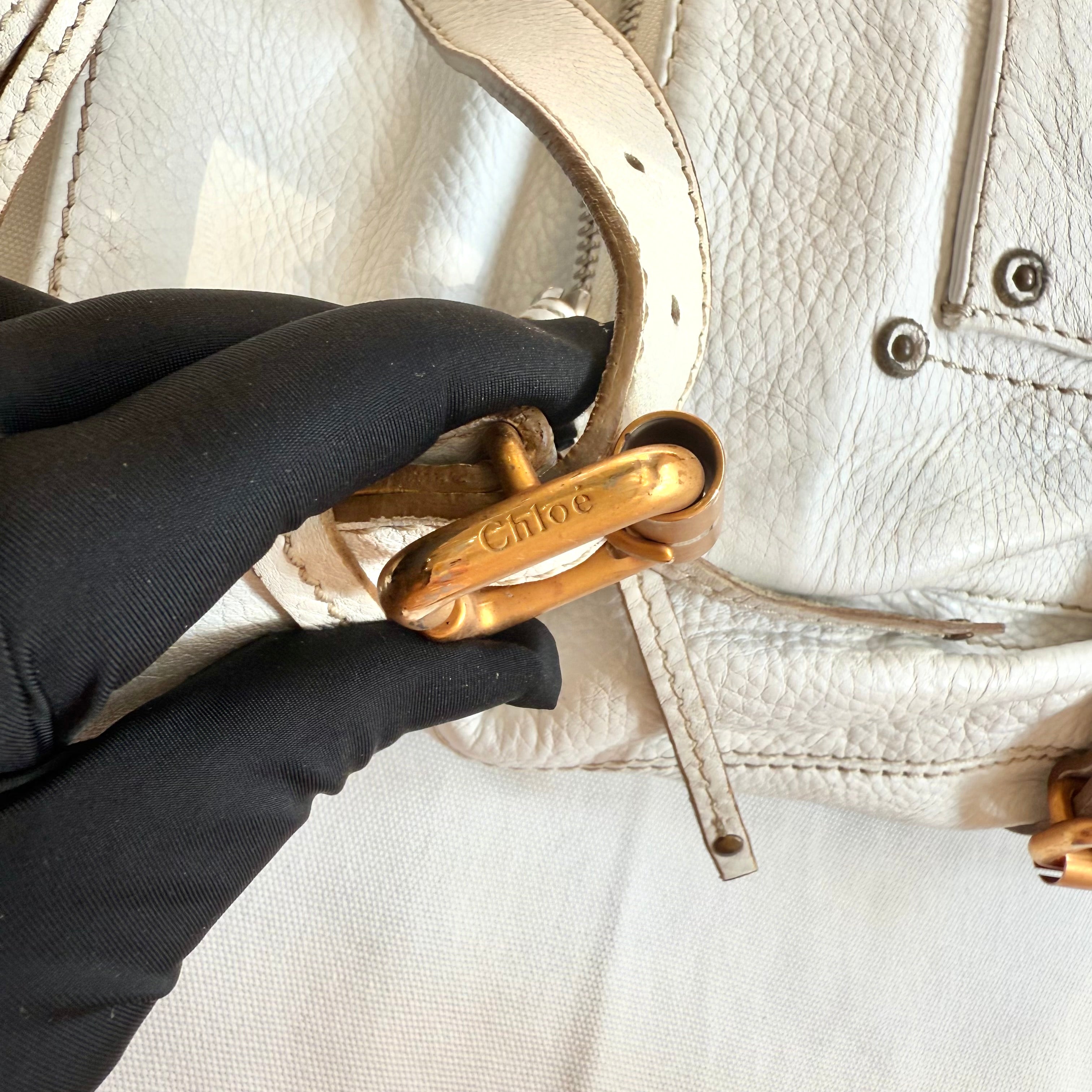Chloe Leather Large Paddington Shoulder Bag White