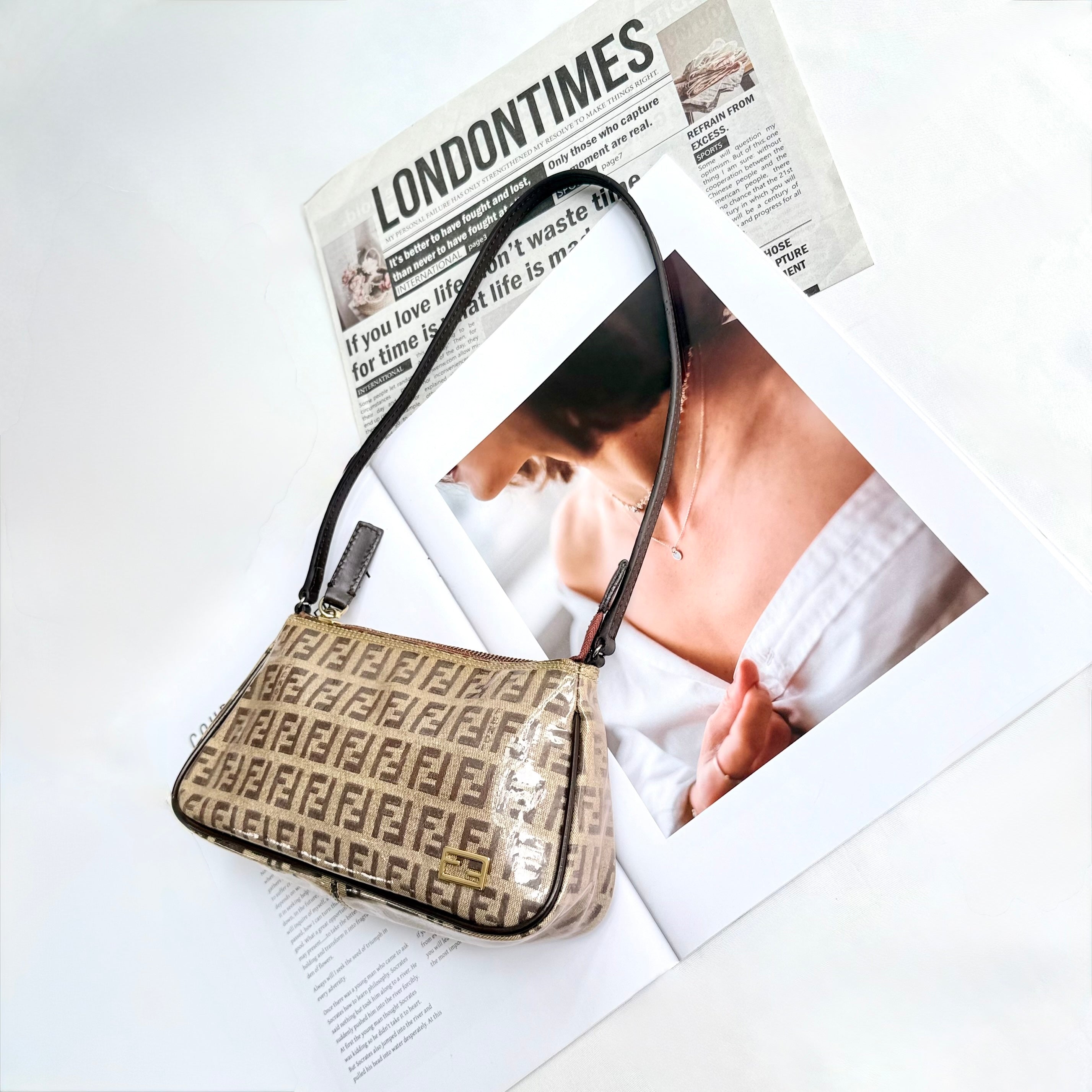 Fendi Brown Patent Zucchino Pochette
