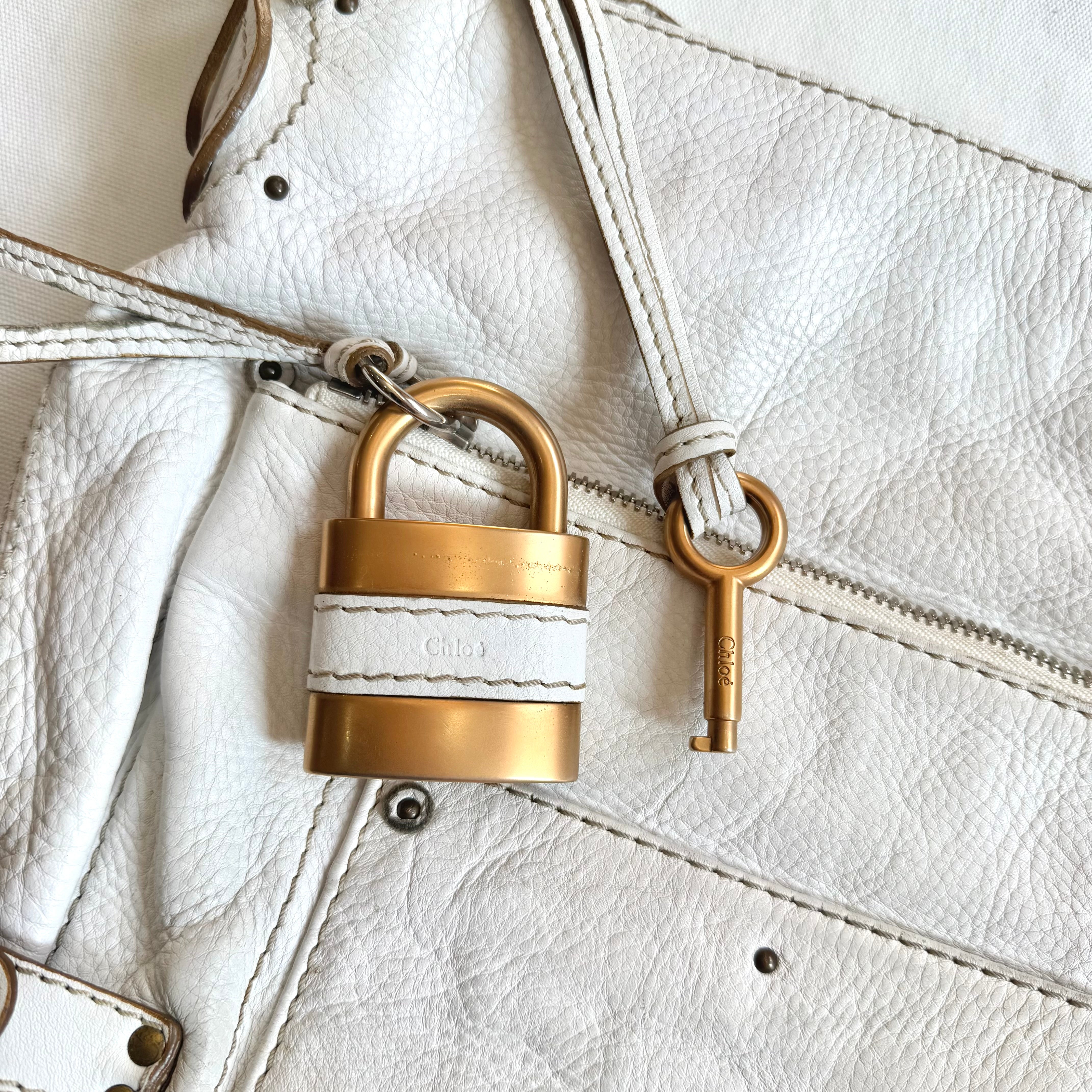 Chloe Leather Large Paddington Shoulder Bag White