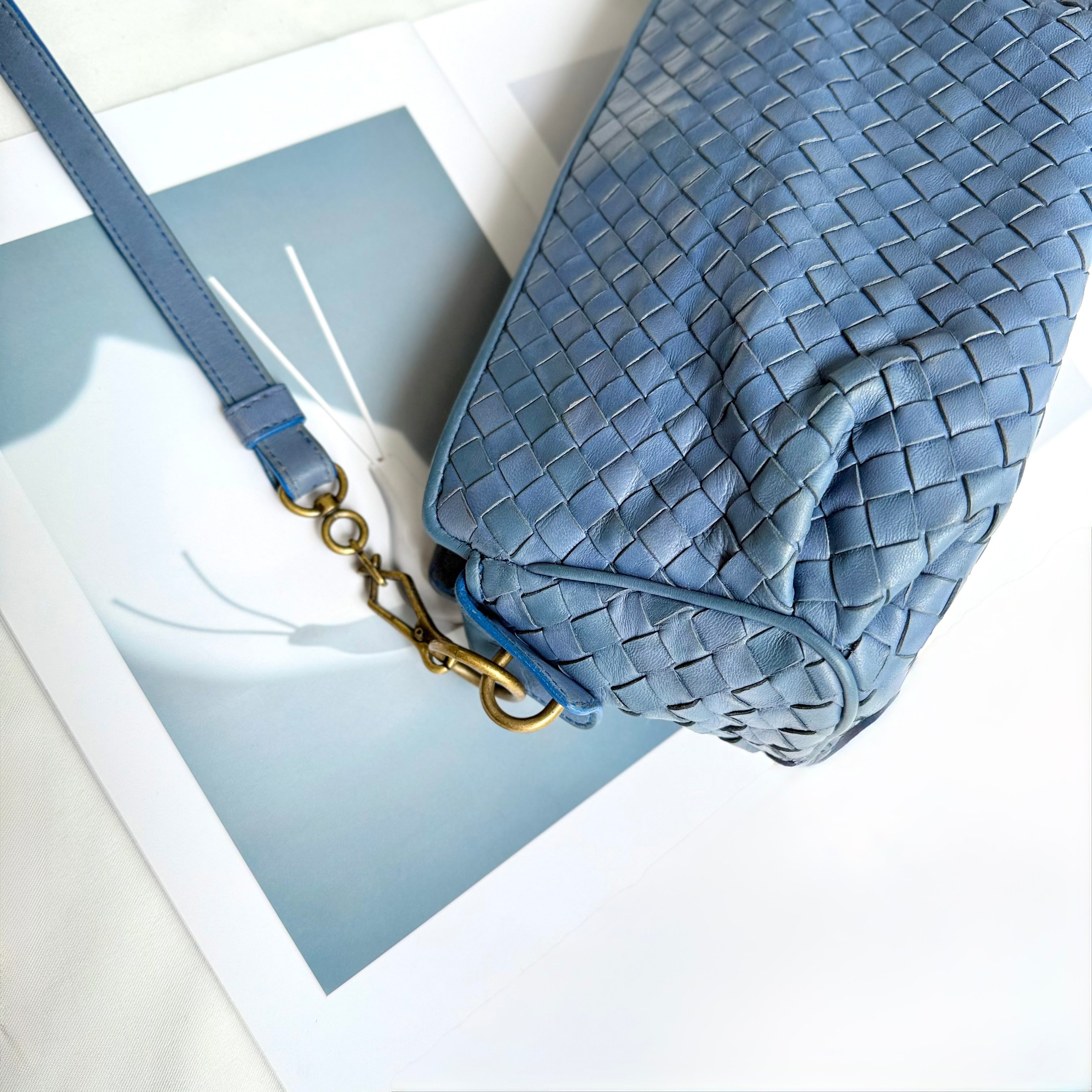 Bottega Veneta Blue Intrecciato Woven Nappa Leather