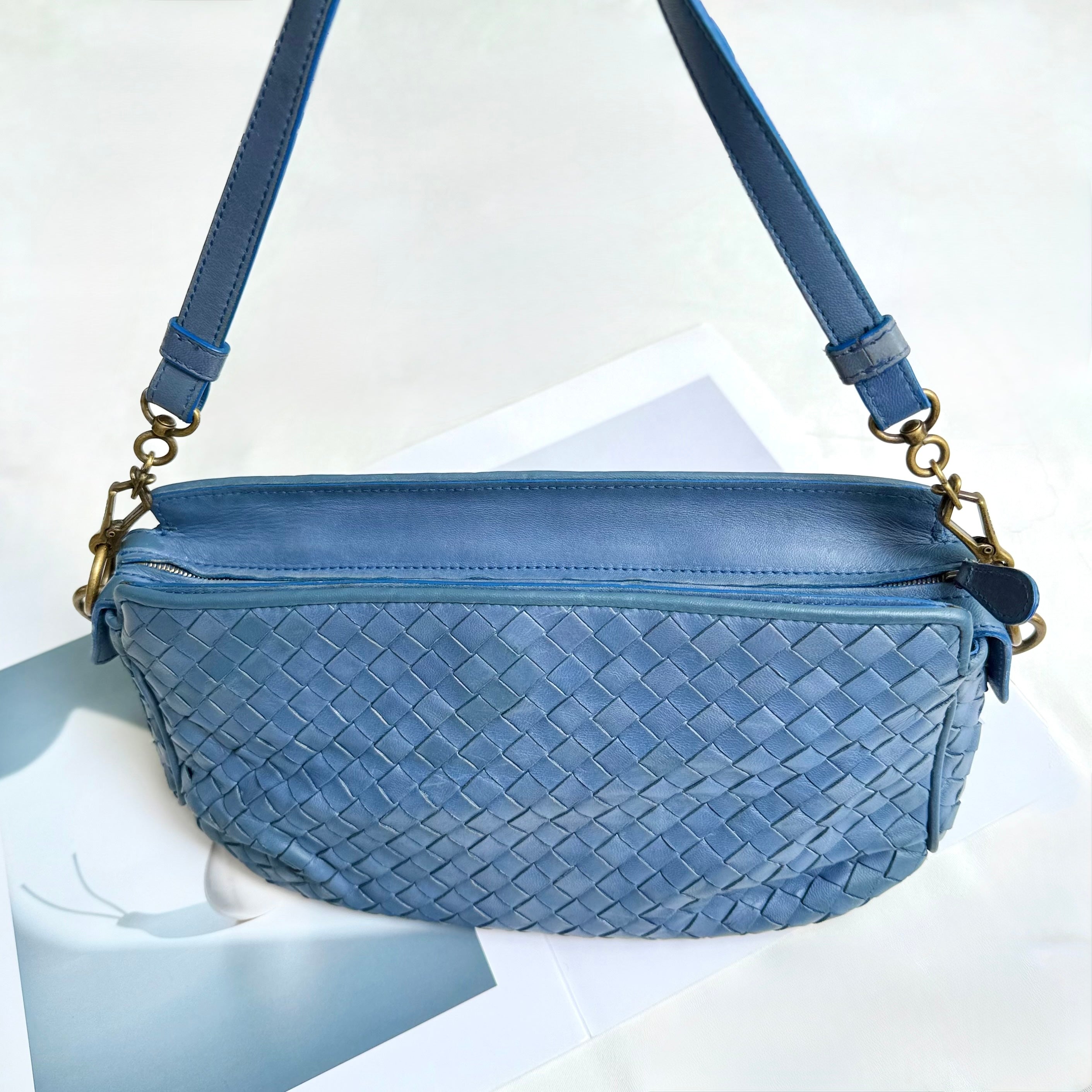 Bottega Veneta Blue Intrecciato Woven Nappa Leather