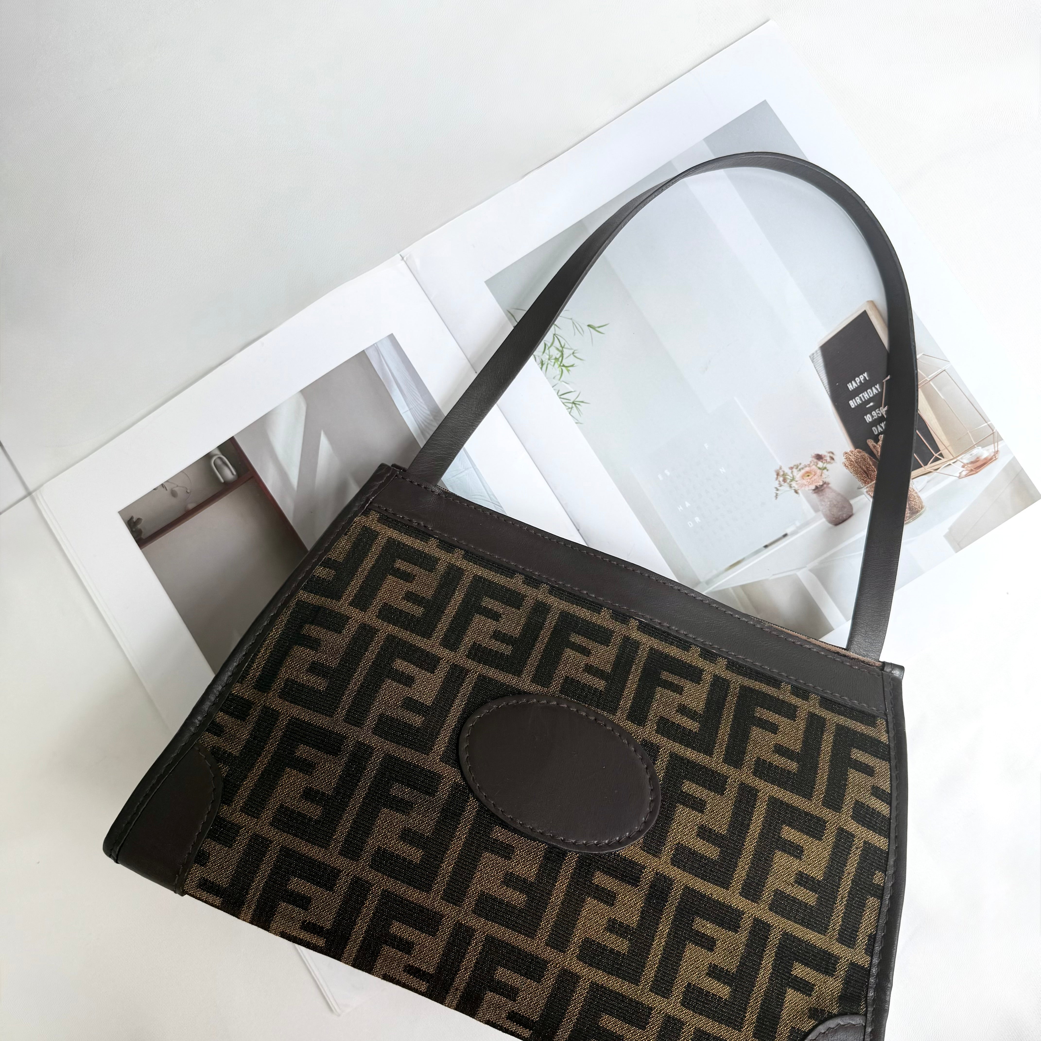 Fendi Brown Canvas Zucca Shoulder Bag