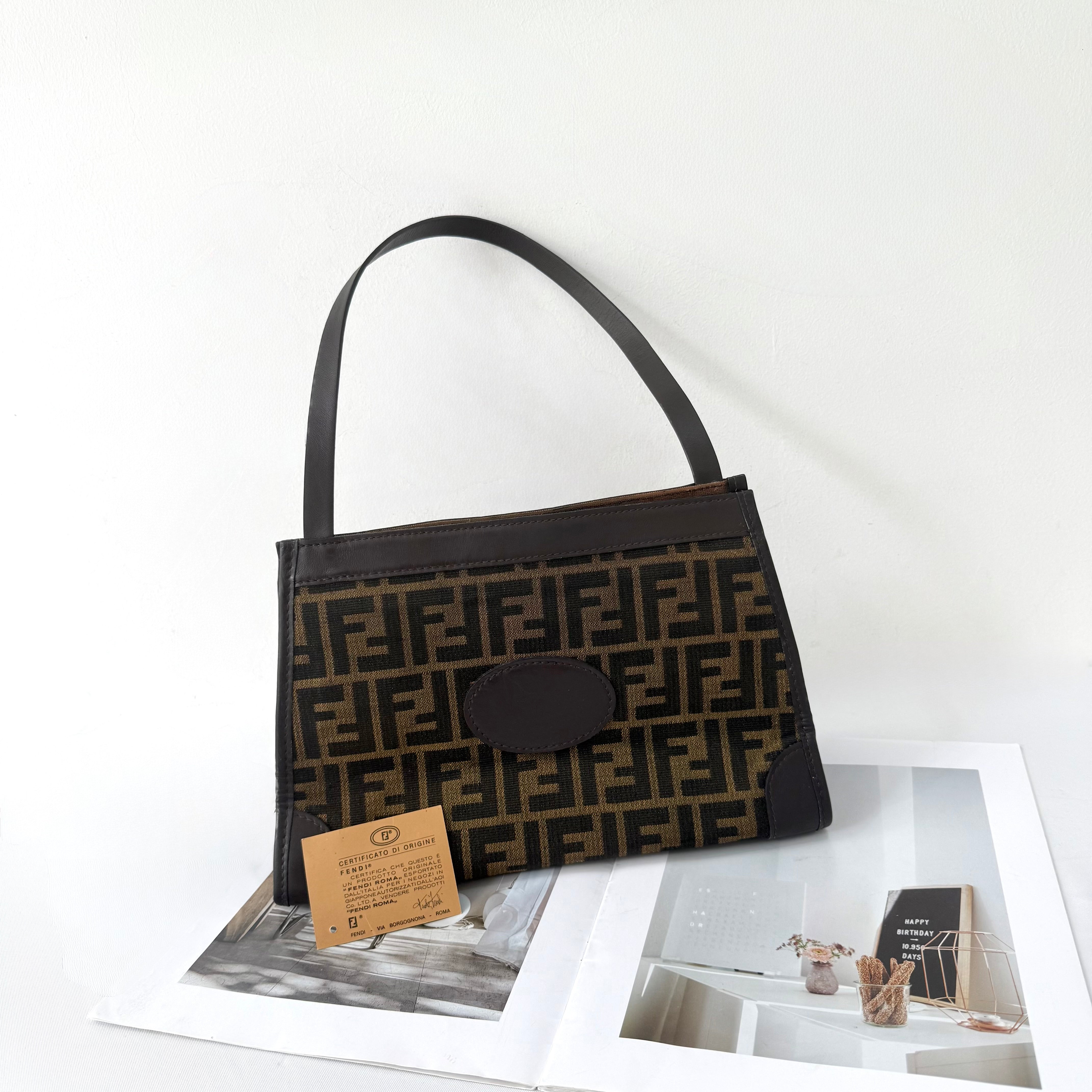 Fendi Brown Canvas Zucca Shoulder Bag