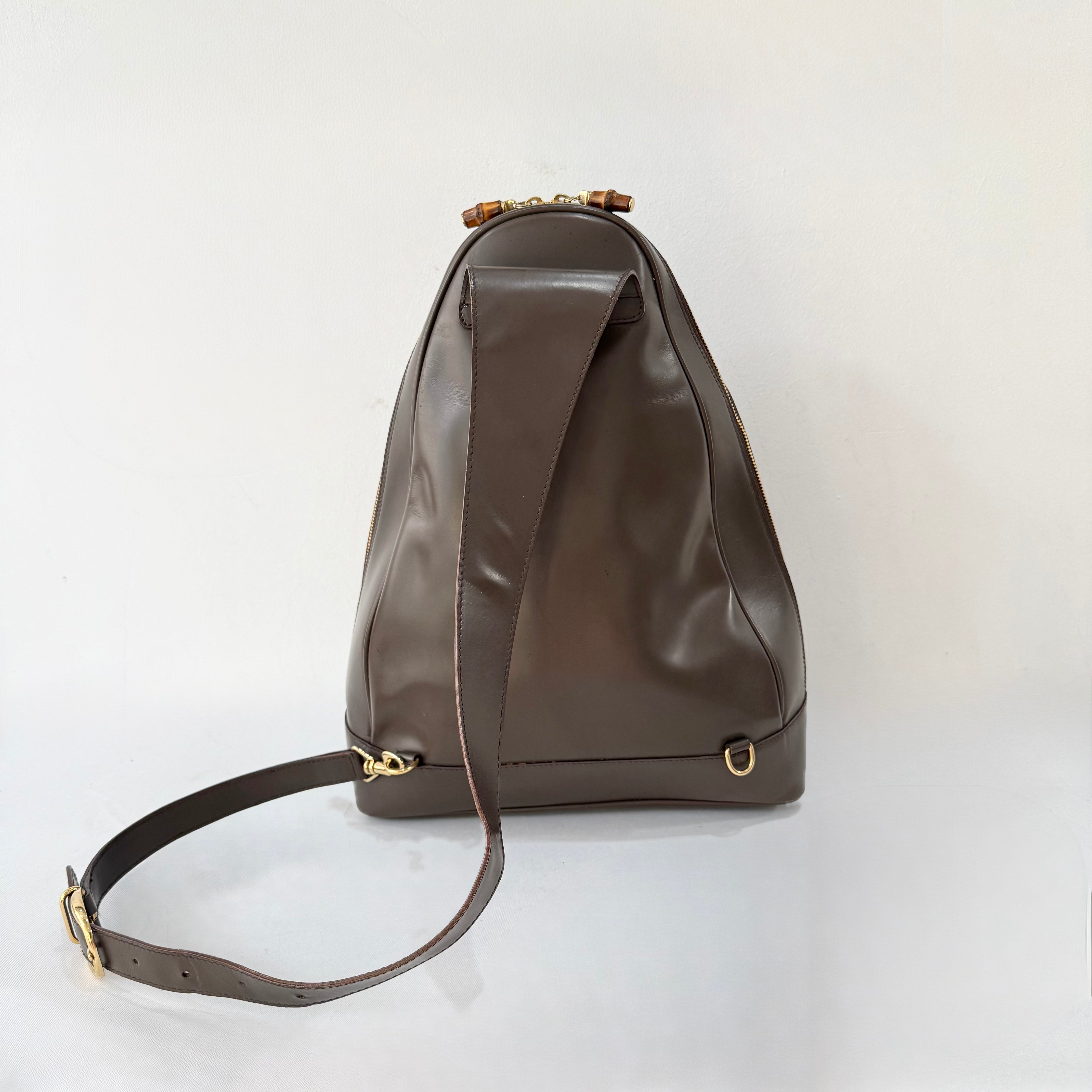 Gucci Vintage Patent Leather Bamboo Backpack Brown Crossbody Bag