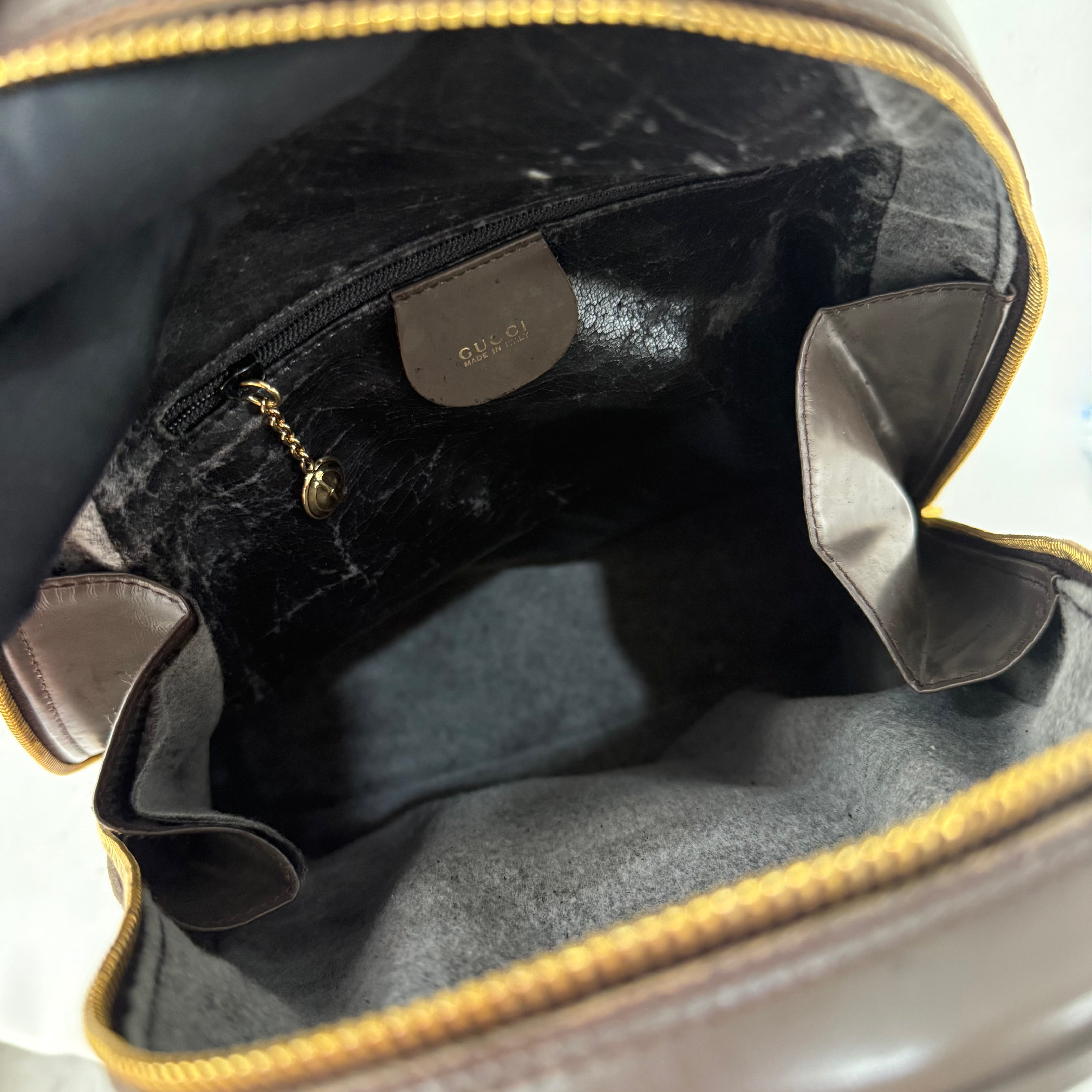 Gucci Vintage Patent Leather Bamboo Backpack Brown Crossbody Bag