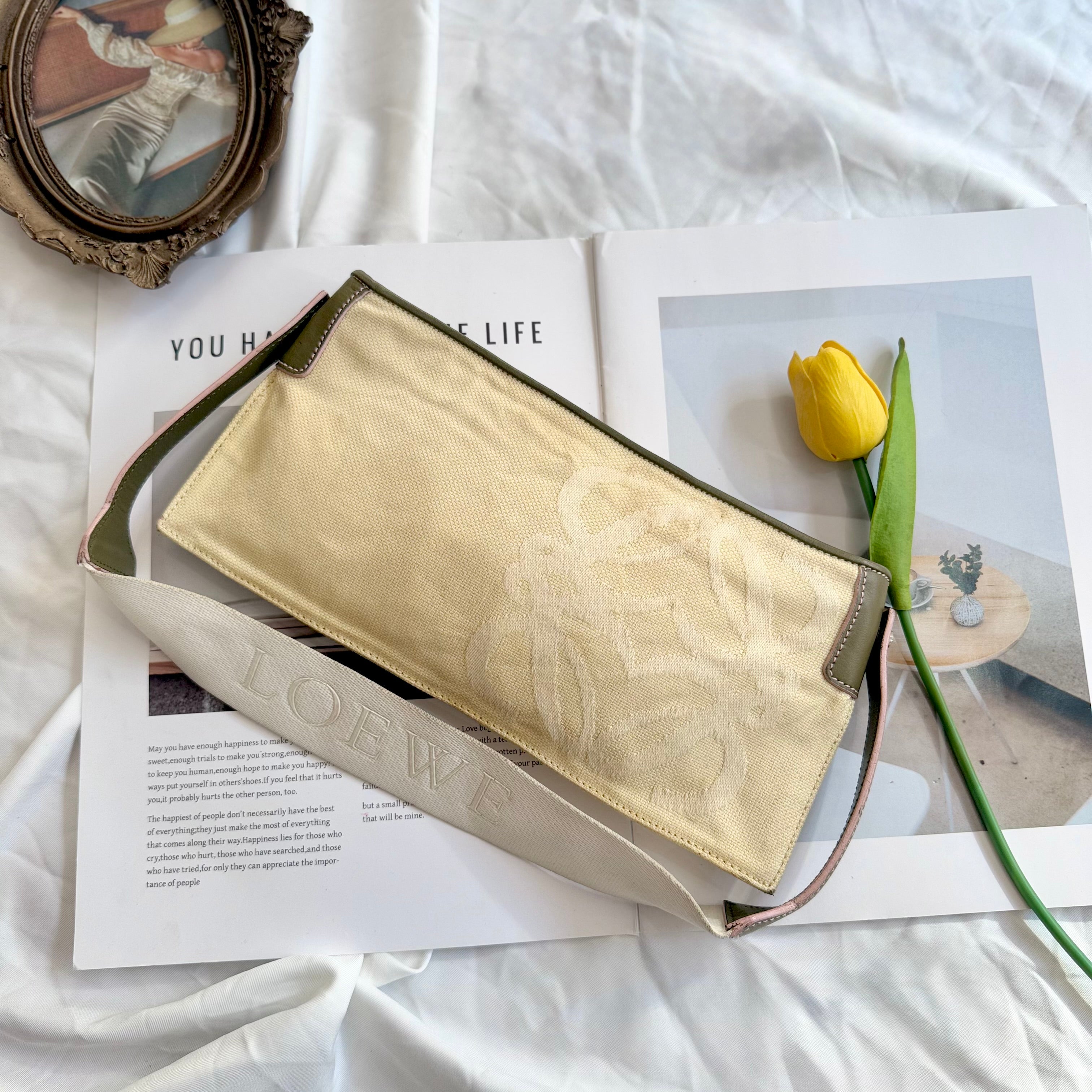 Loewe Brown Anagram Canvas Pochette Beige