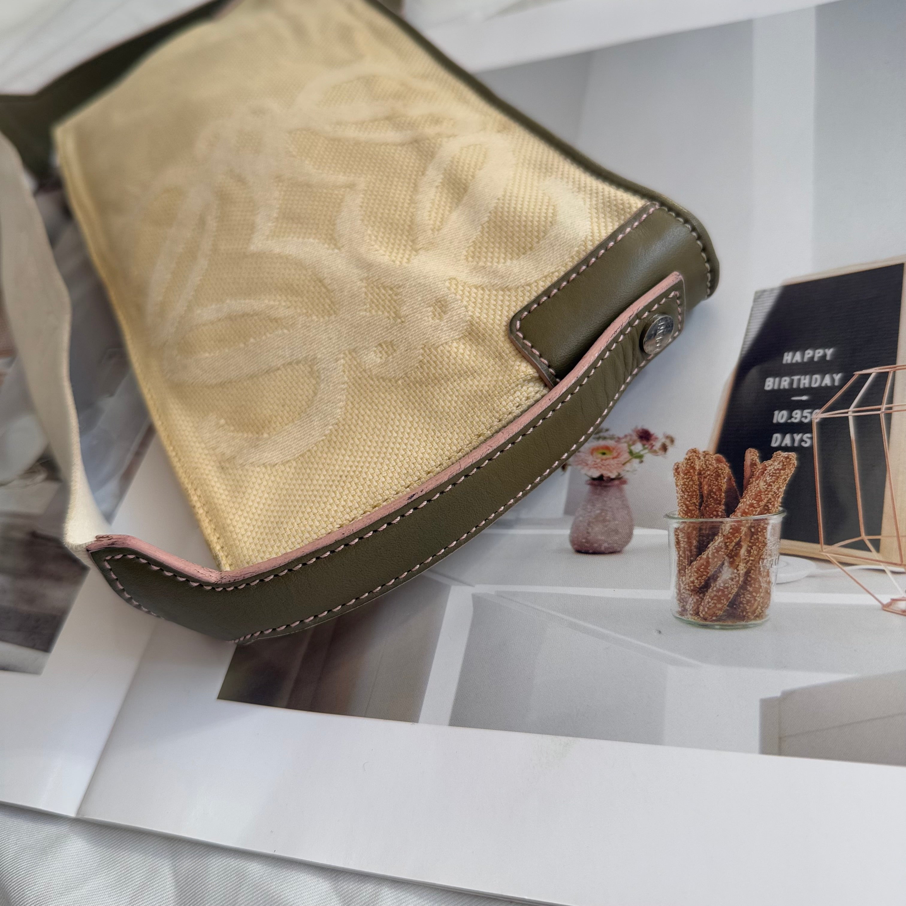 Loewe Brown Anagram Canvas Pochette Beige