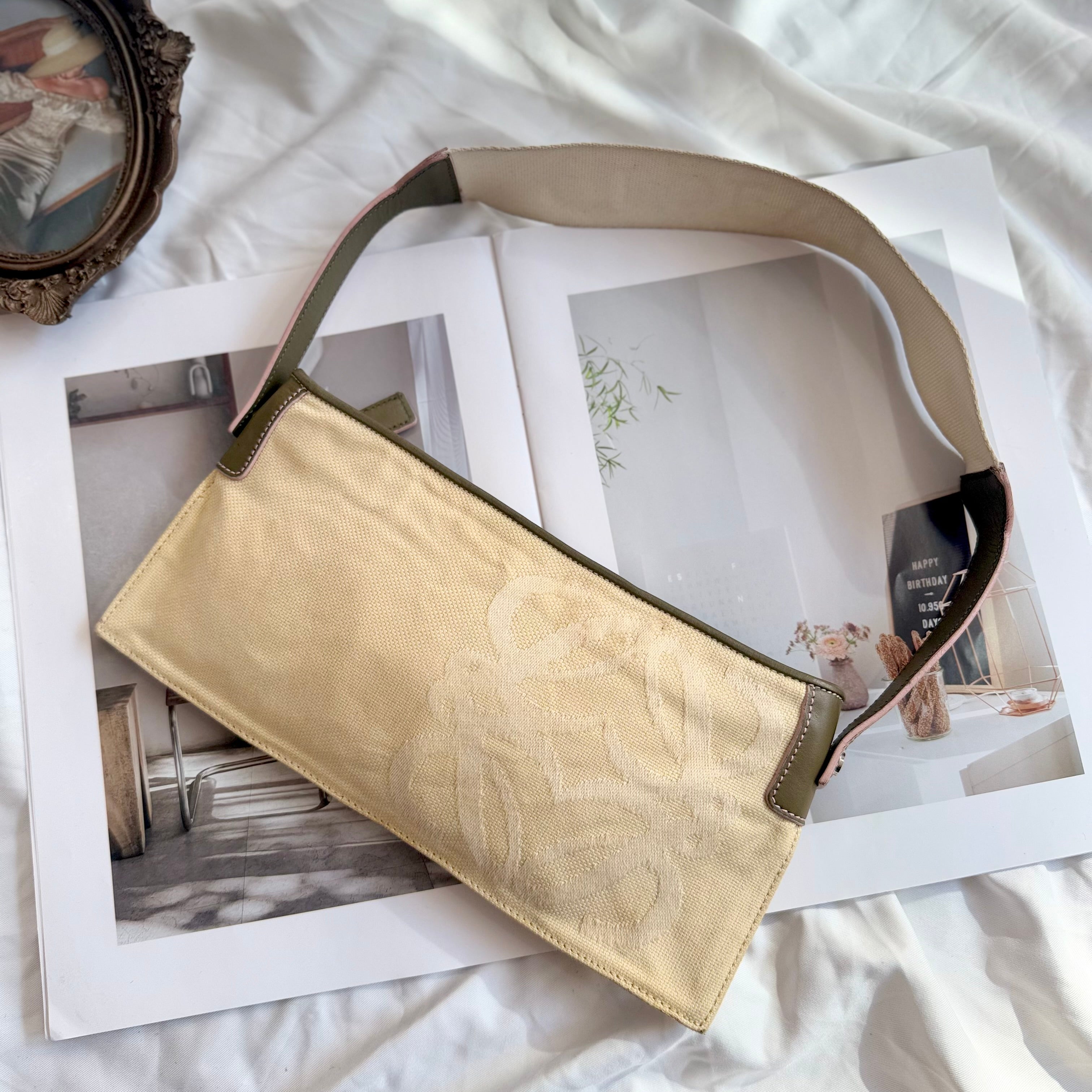 Loewe Brown Anagram Canvas Pochette Beige