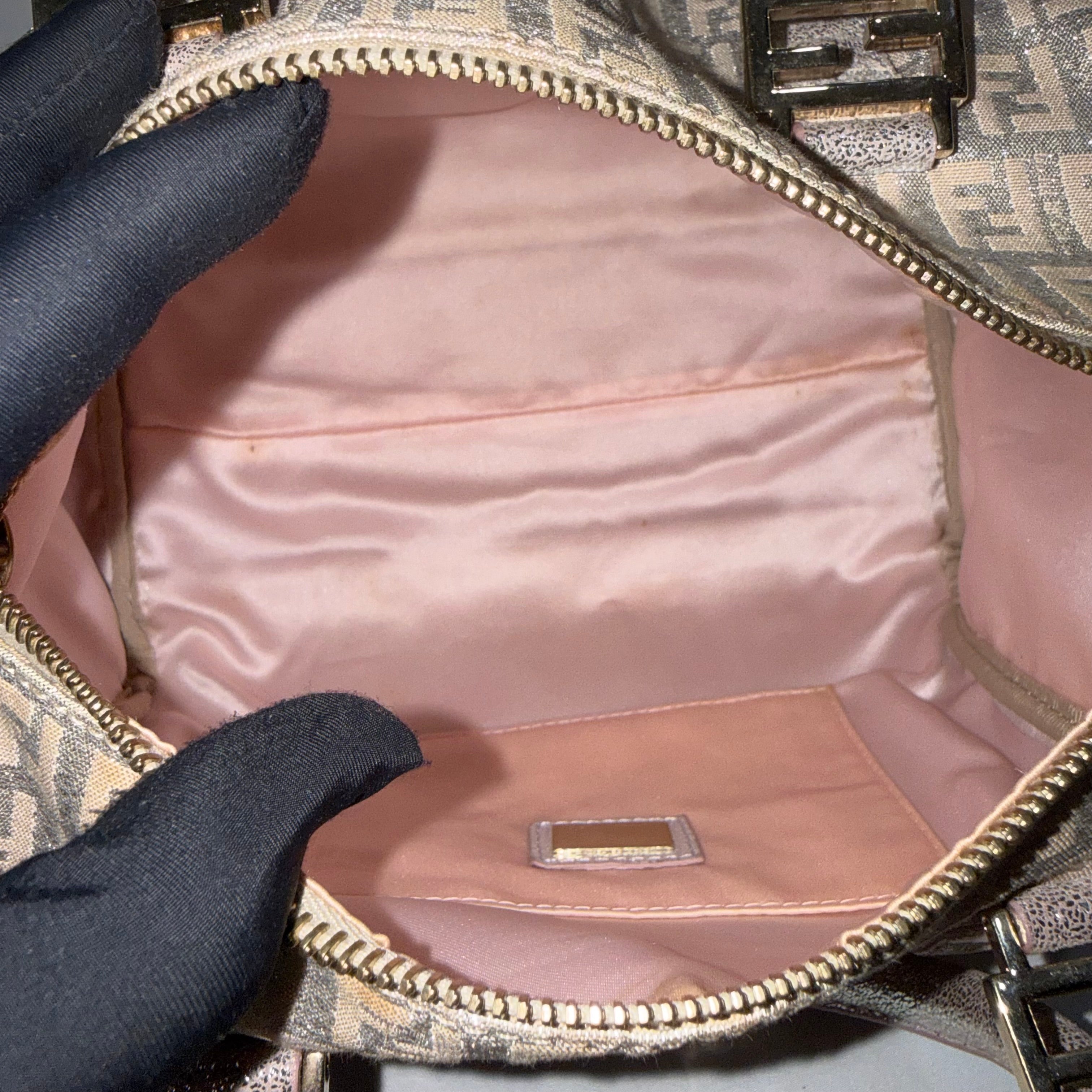 FENDI Zucchino Boston Handbag Pink Silver