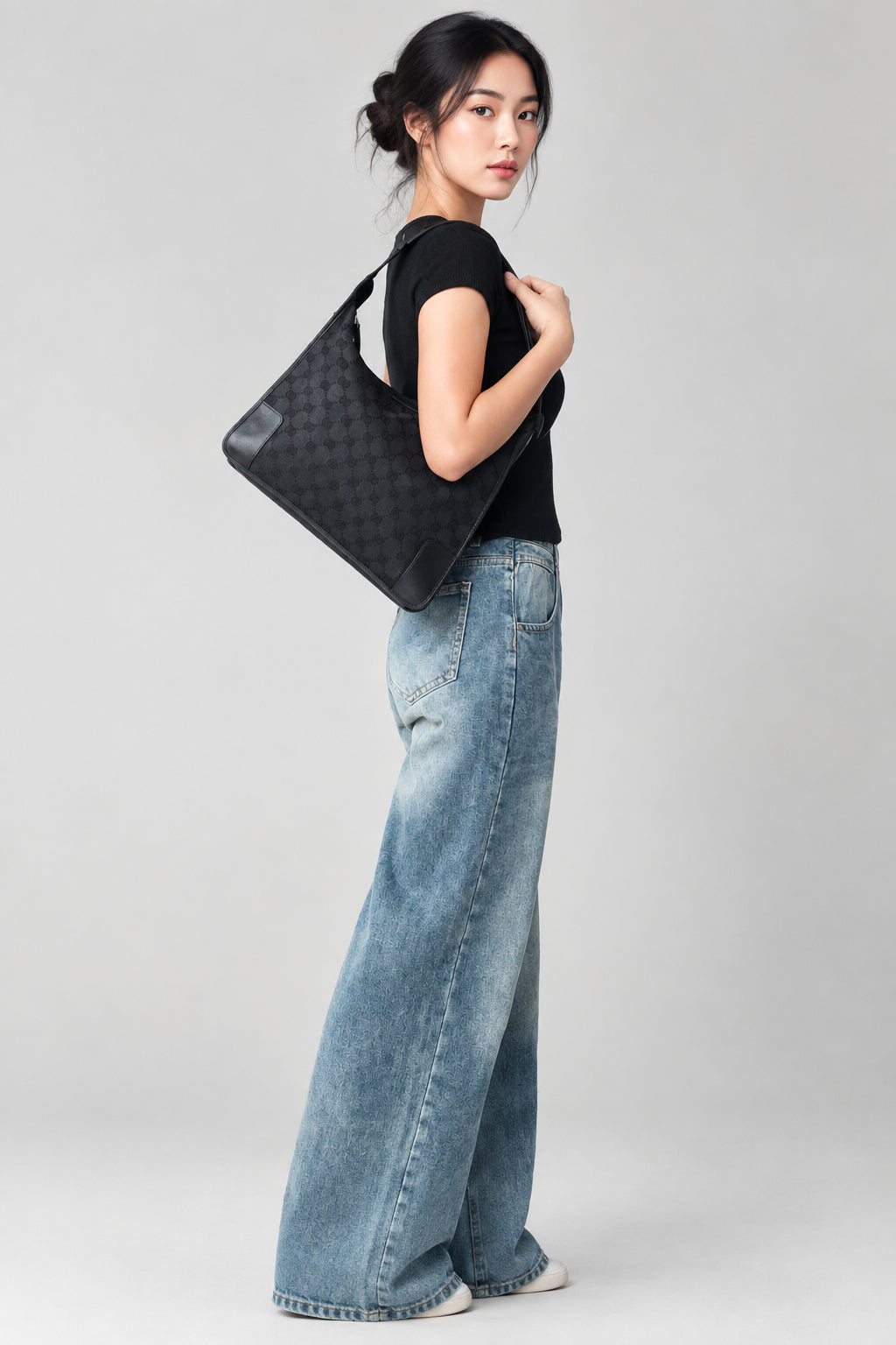 Gucci Black Monogram GG Canvas Shoulder Bag