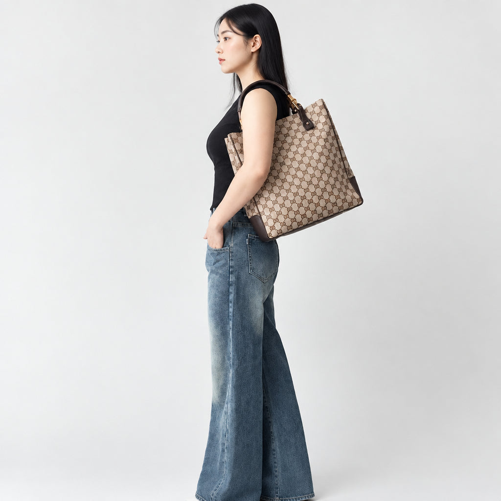 Gucci GG Canvas Bamboo Tote Bag