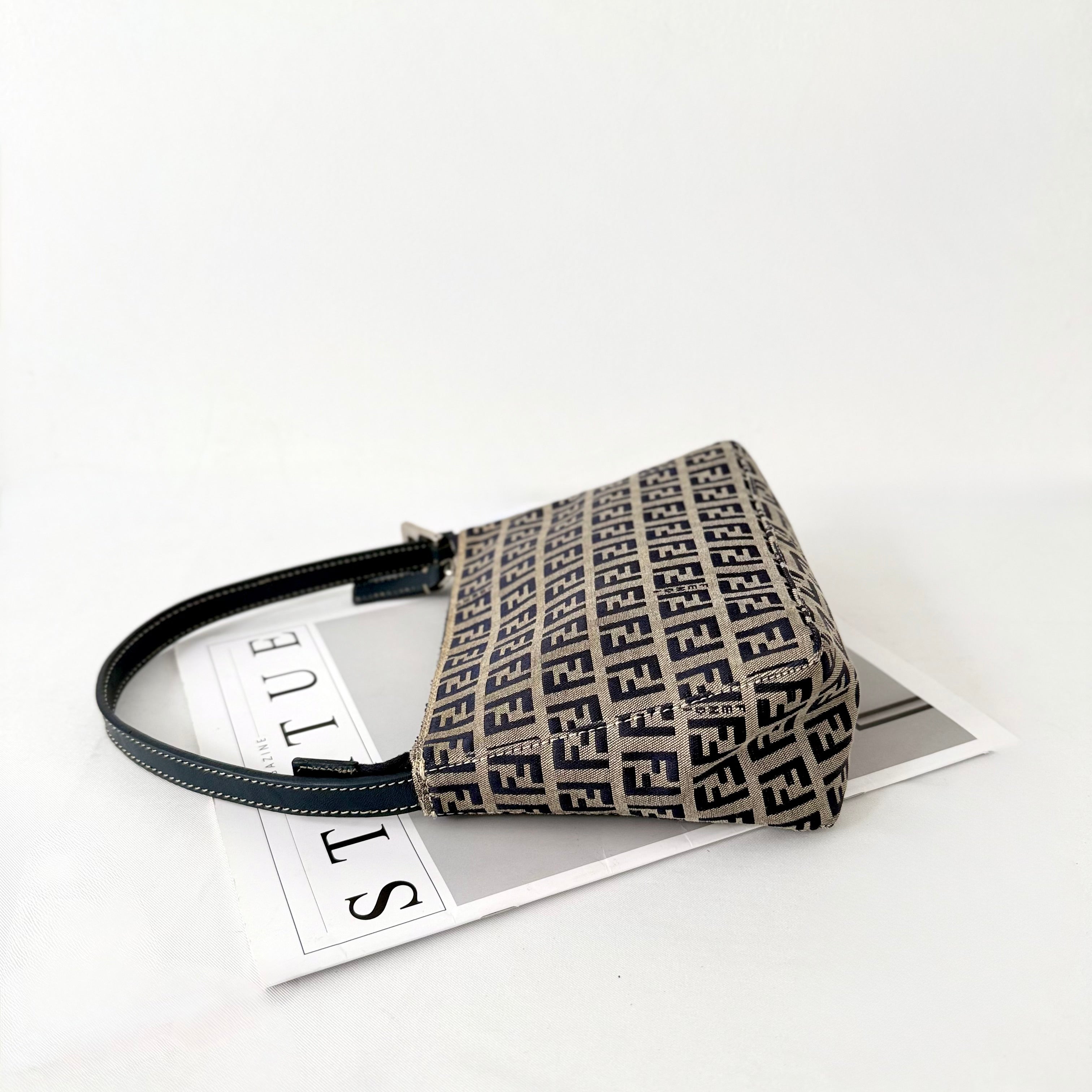 Fendi Navy & Grey Zucchino Mini Pochette Bag