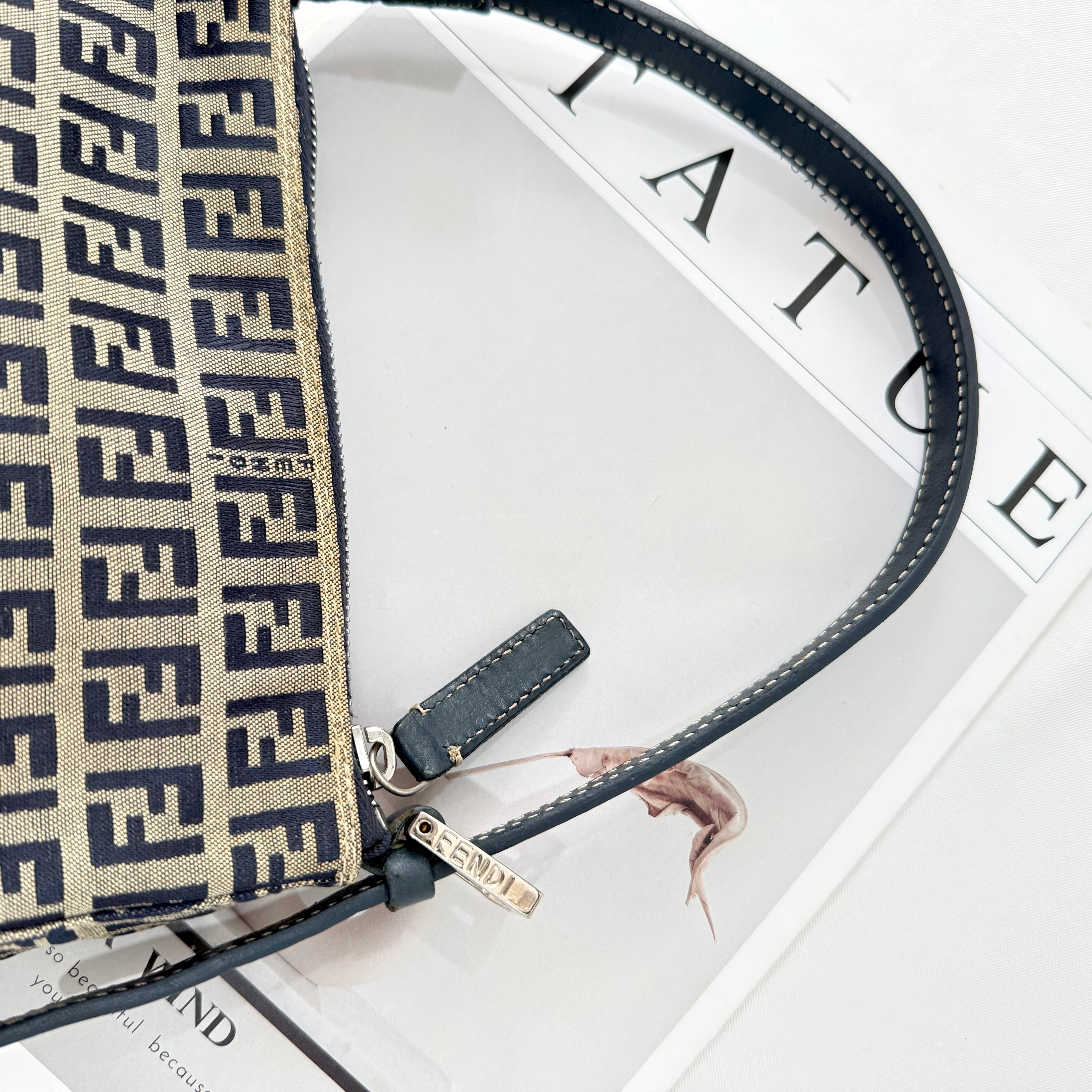 Fendi Navy & Grey Zucchino Mini Pochette Bag