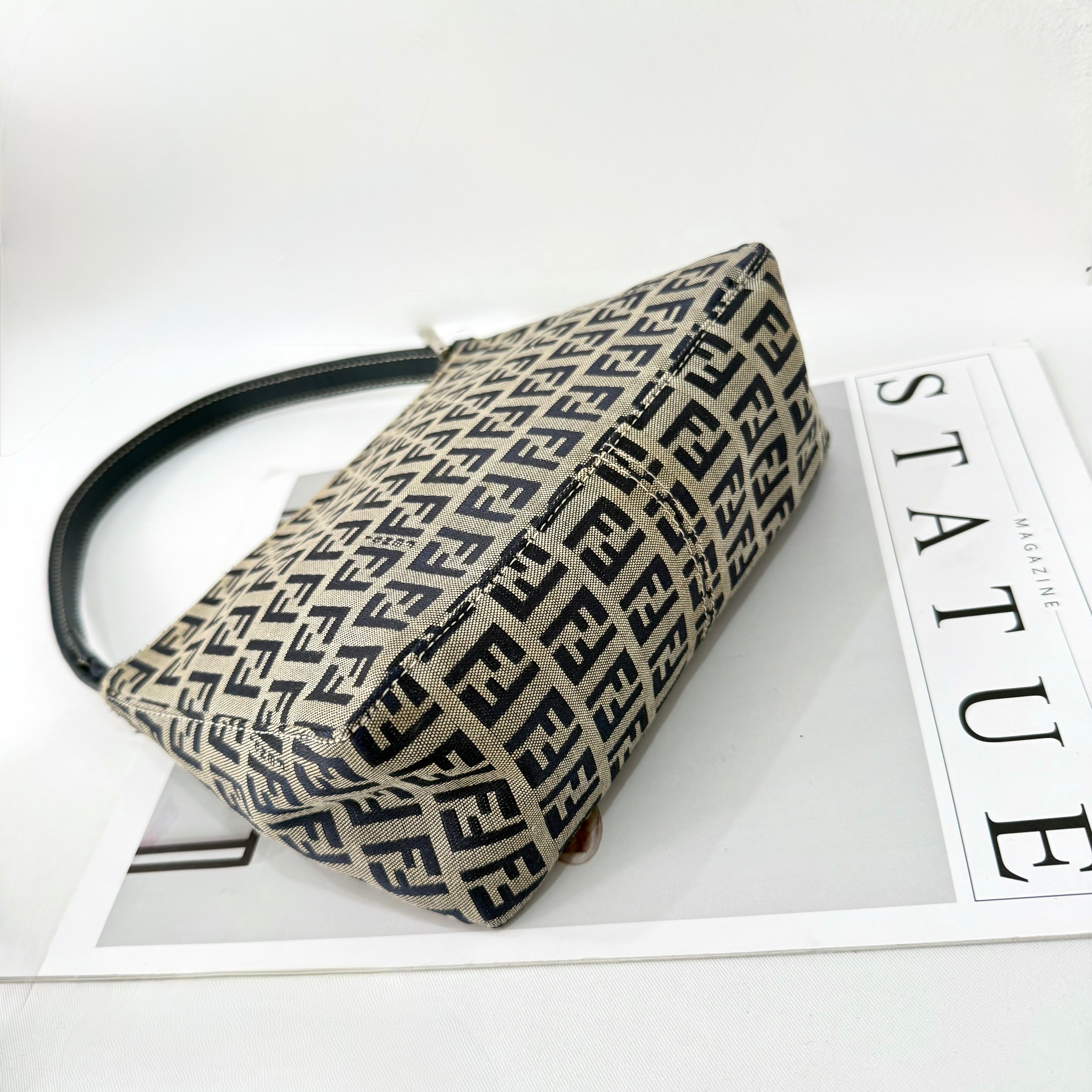 Fendi Navy & Grey Zucchino Mini Pochette Bag