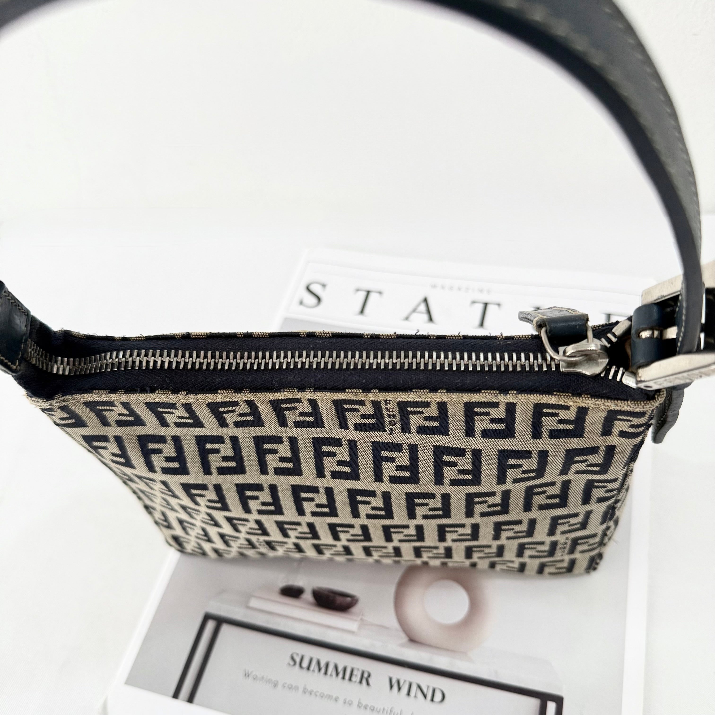 Fendi Navy & Grey Zucchino Mini Pochette Bag