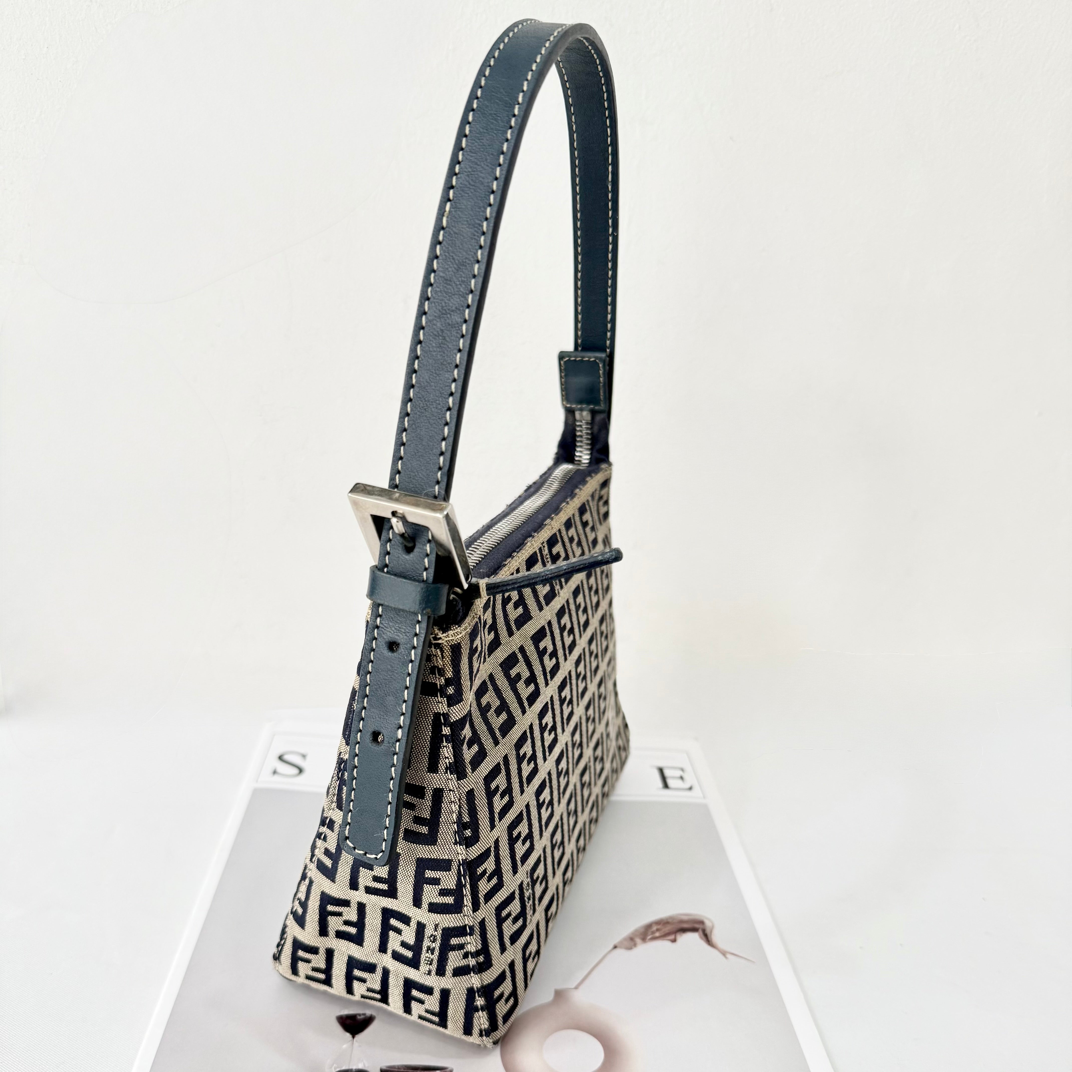 Fendi Navy & Grey Zucchino Mini Pochette Bag