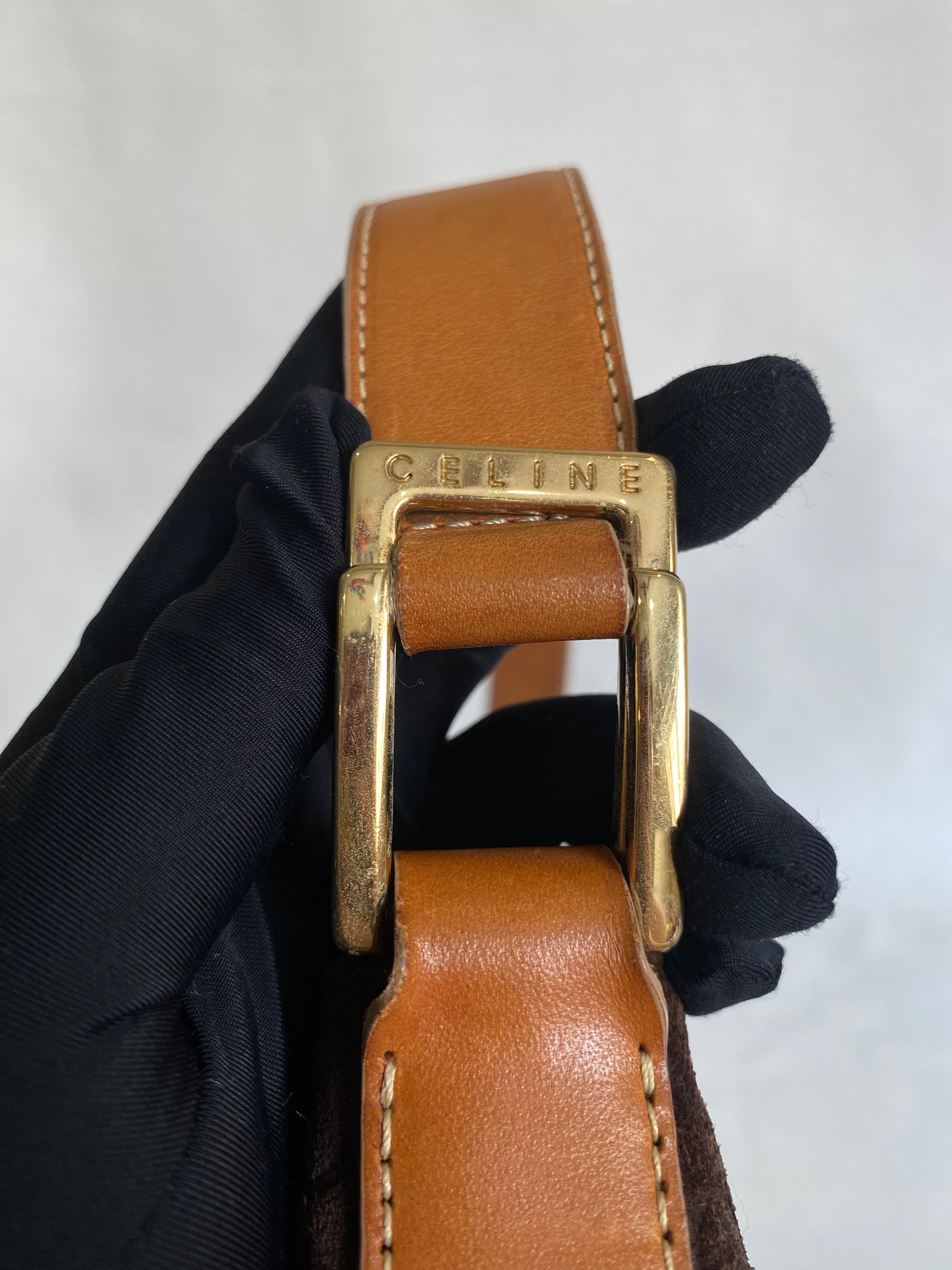 CELINE Brown Macadam Suede Shoulder Bag