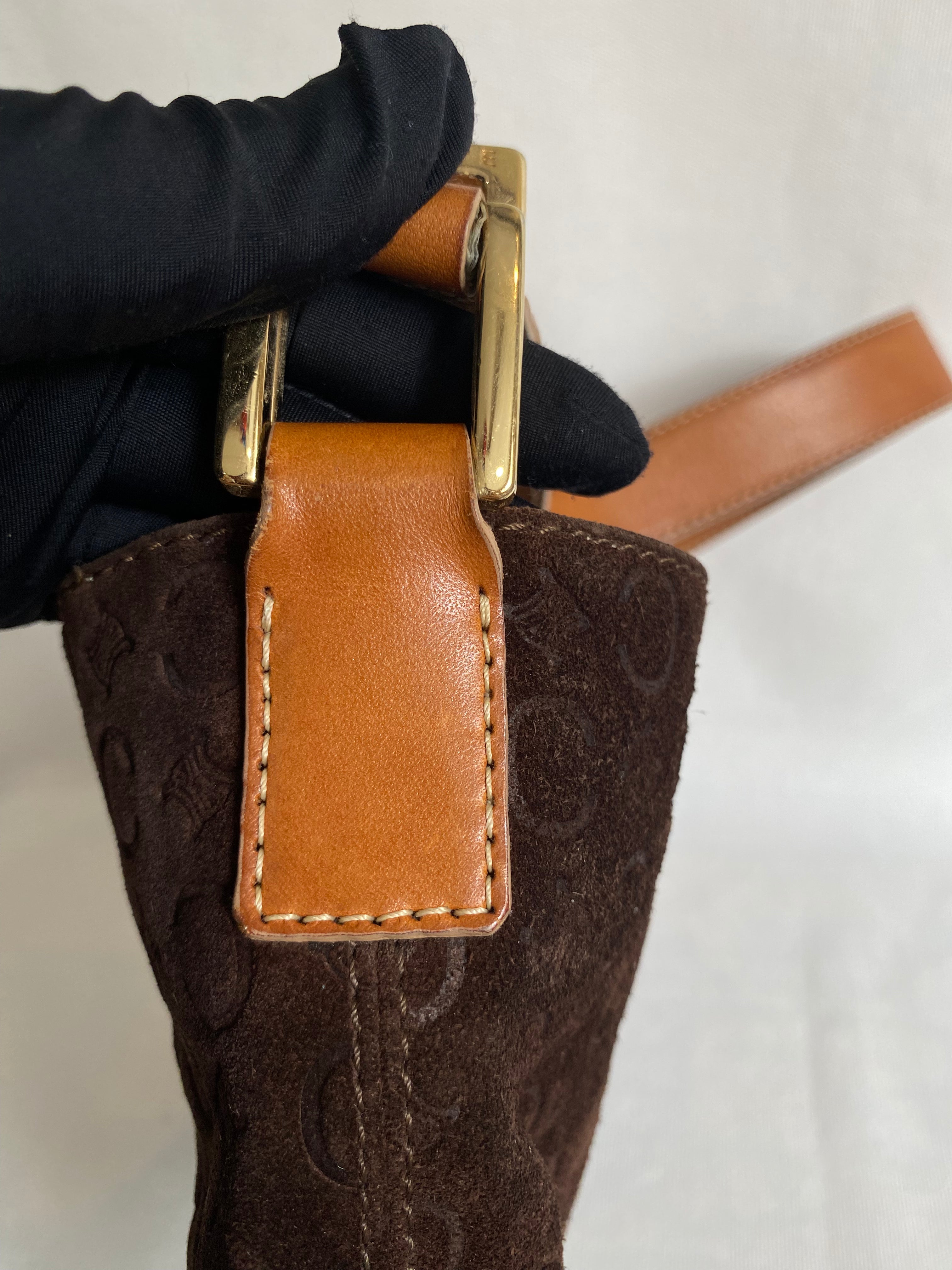 CELINE Brown Macadam Suede Shoulder Bag