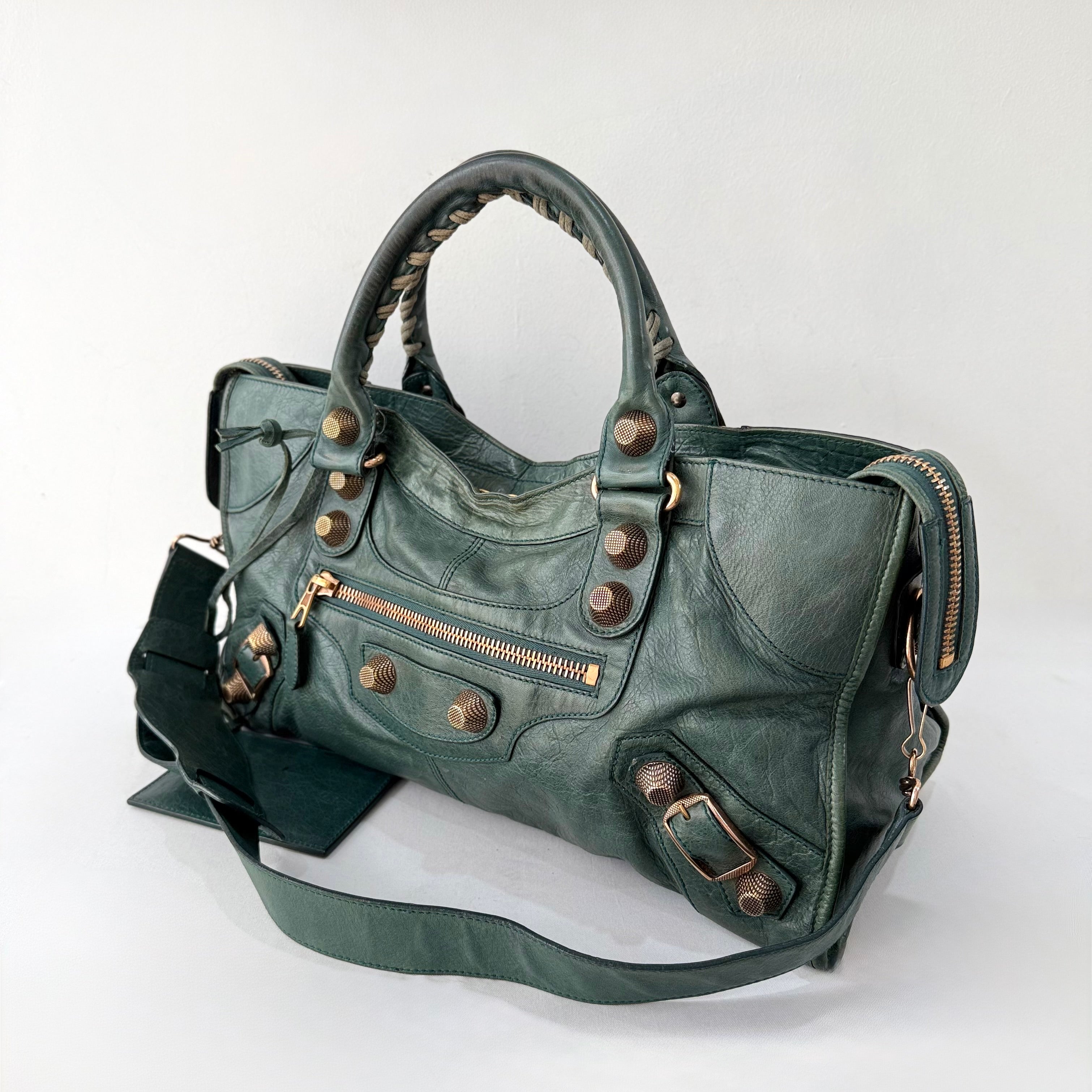 Balenciaga Anthracite Lambskin Leather Giant Rose Gold City Bag