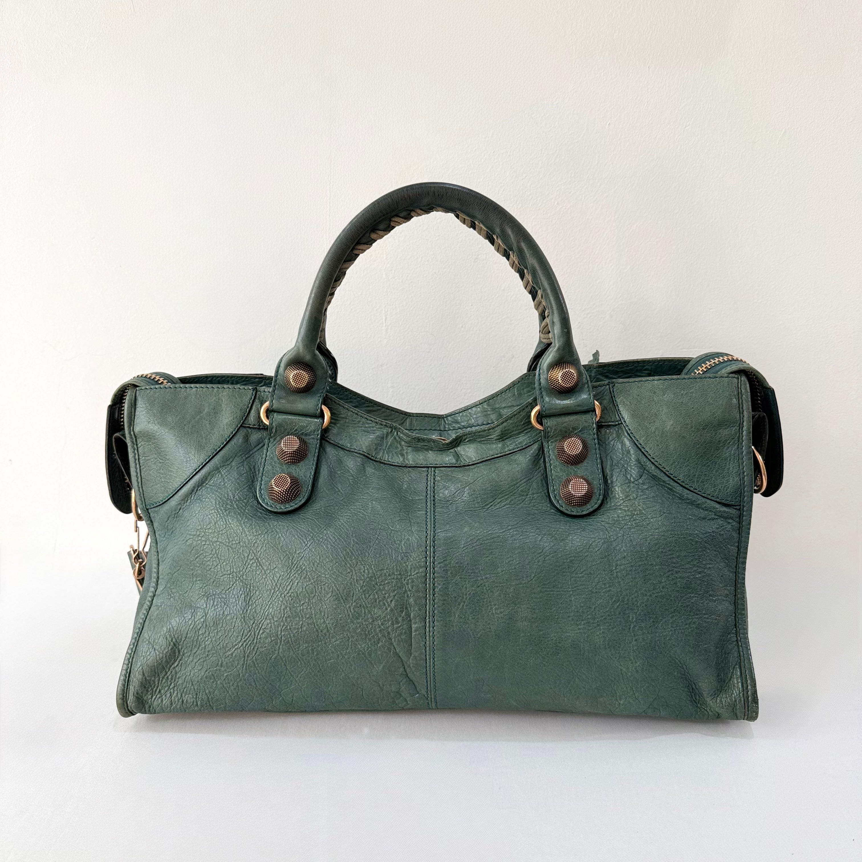 Balenciaga Anthracite Lambskin Leather Giant Rose Gold City Bag