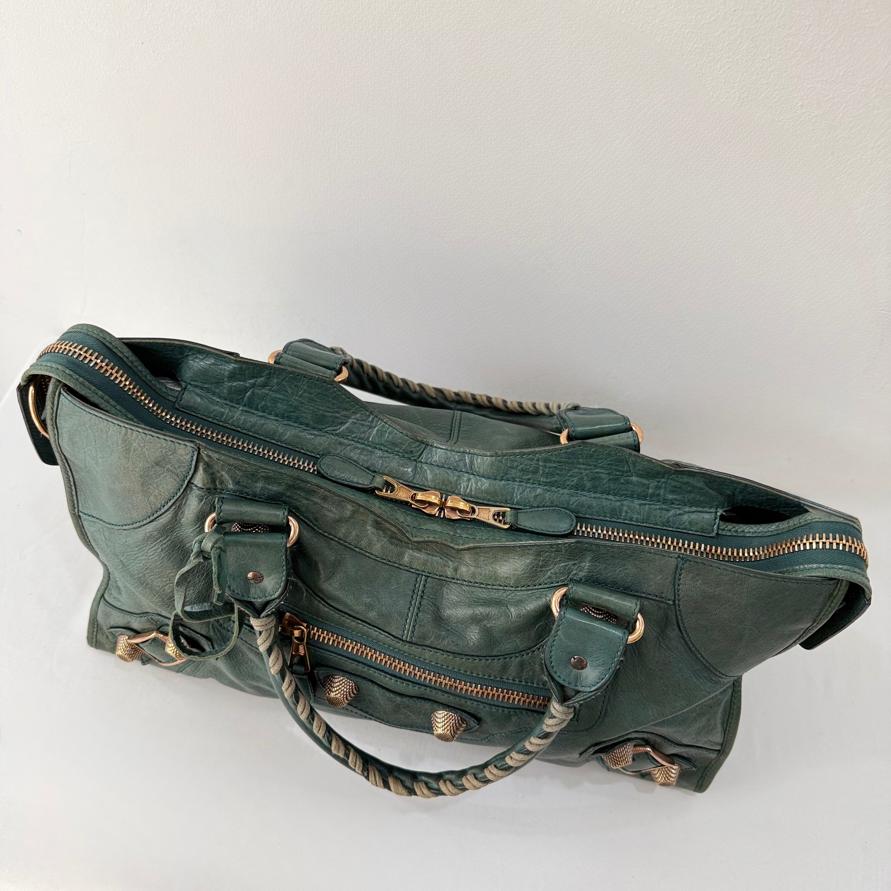 Balenciaga Anthracite Lambskin Leather Giant Rose Gold City Bag