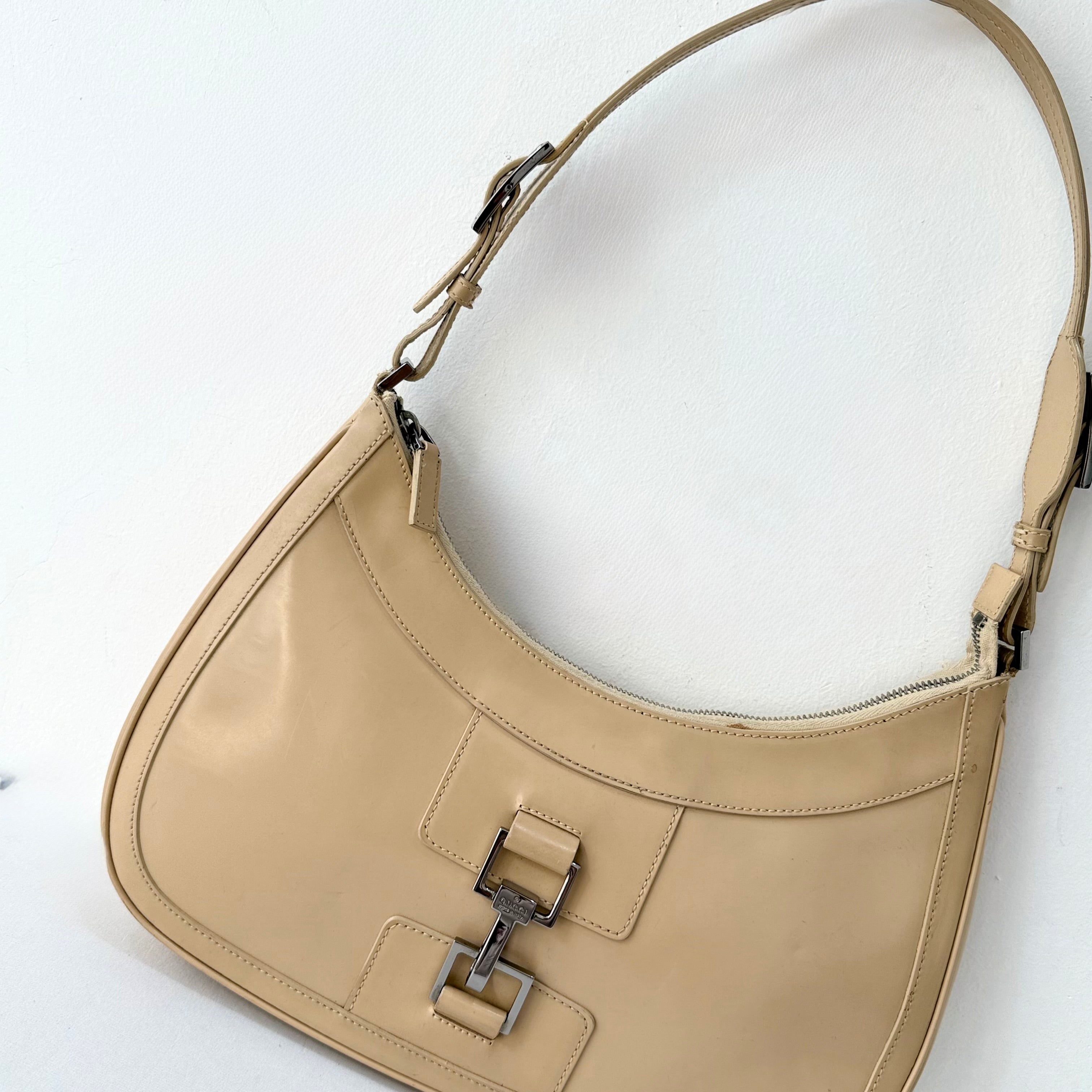 Gucci Beige Patent Leather Jackie Shoulder Bag