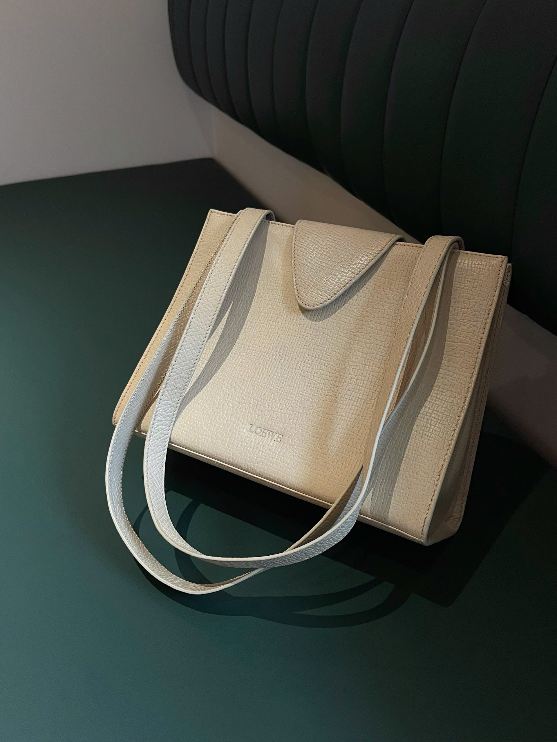 Loewe Logo Embossed Shoulder Bag Ivory Vintage