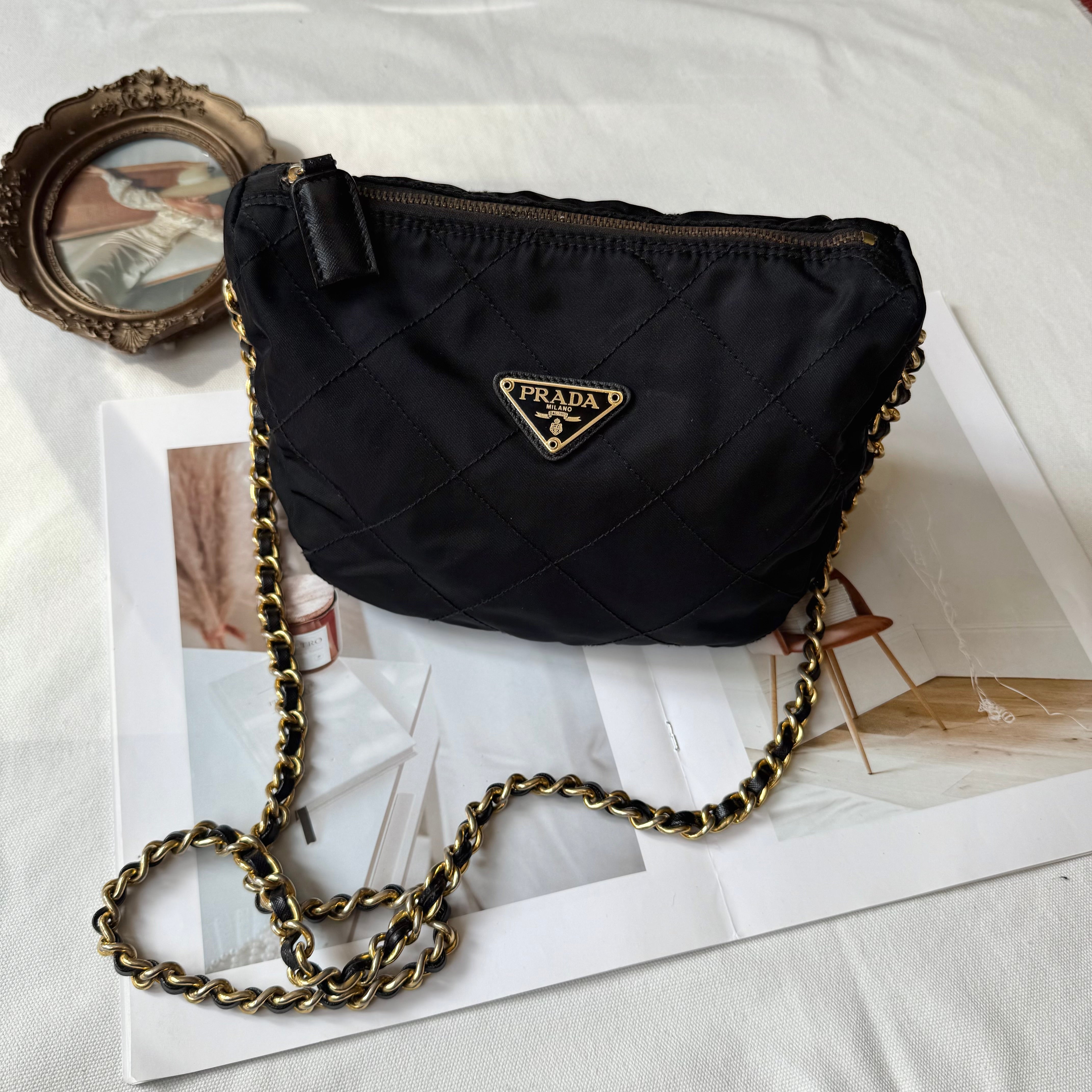 Prada Quilted Tessuto Chain Bag