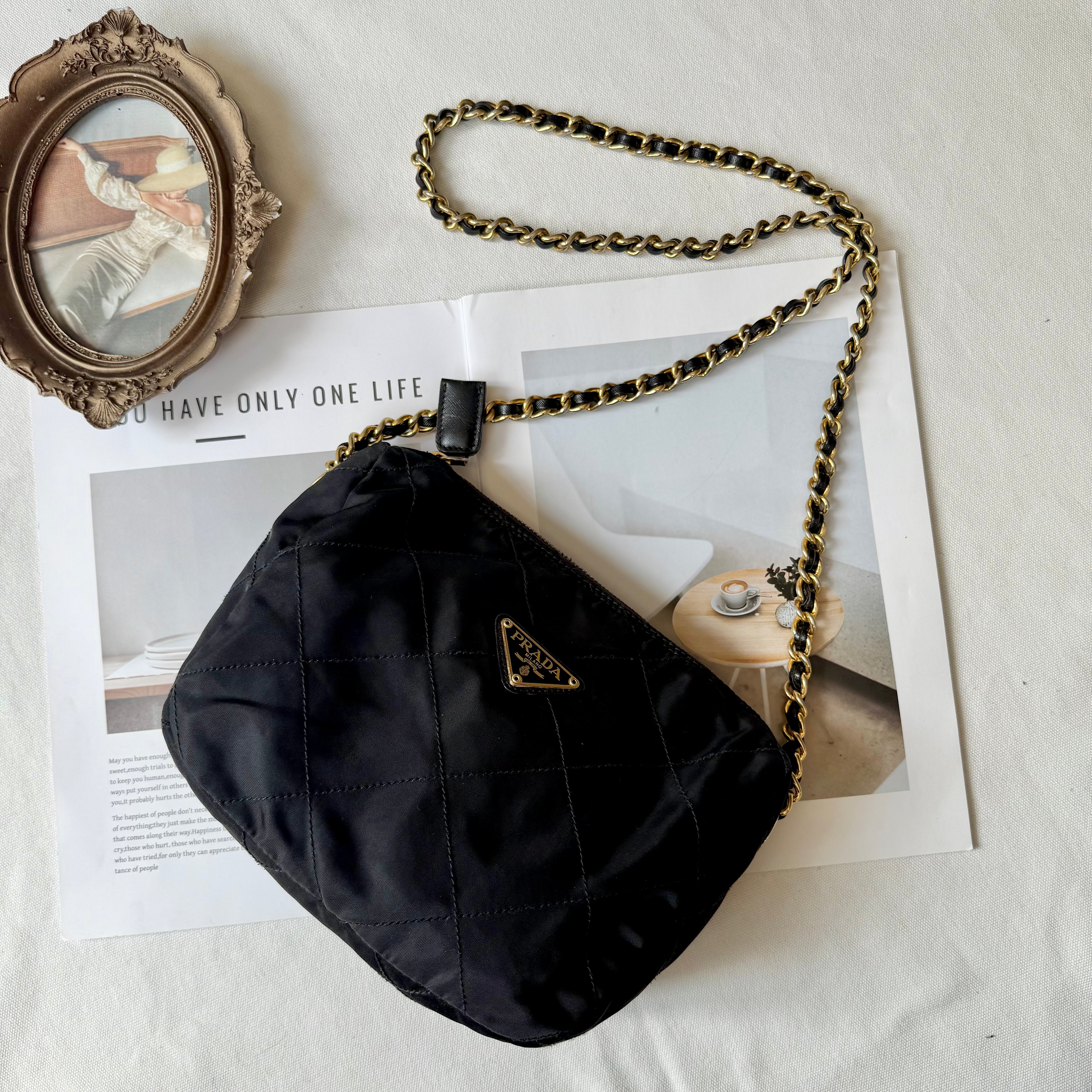 Prada Quilted Tessuto Chain Bag