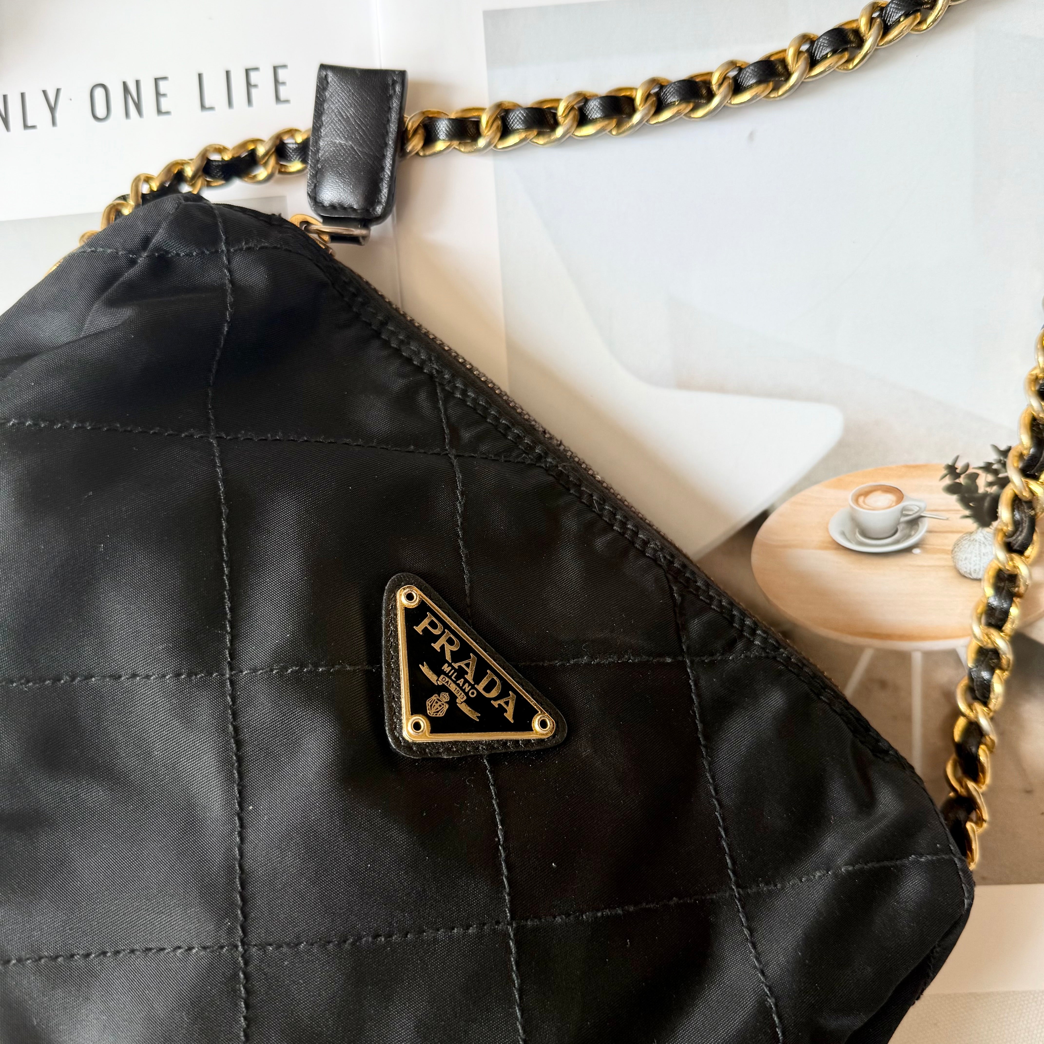 Prada Quilted Tessuto Chain Bag