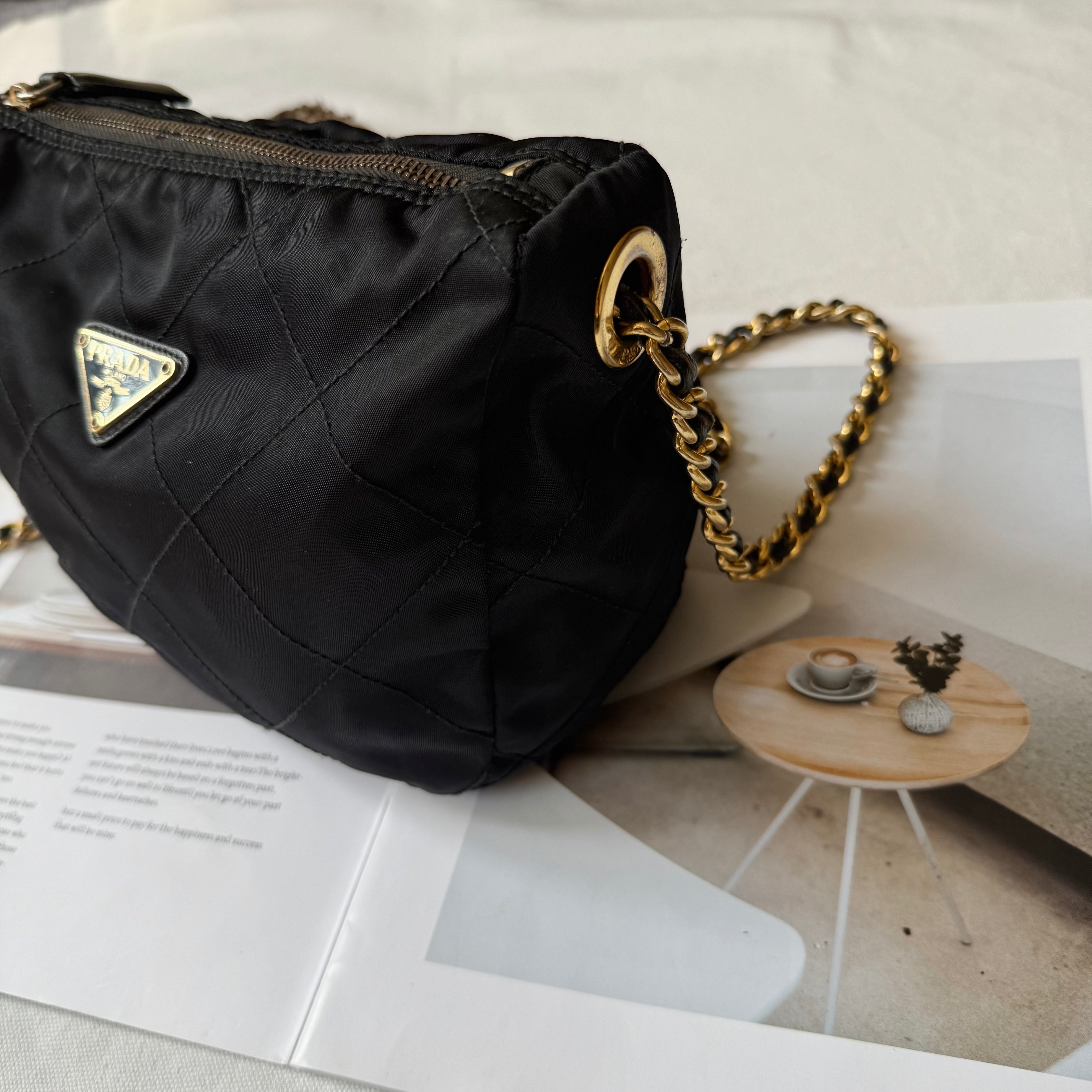 Prada Quilted Tessuto Chain Bag