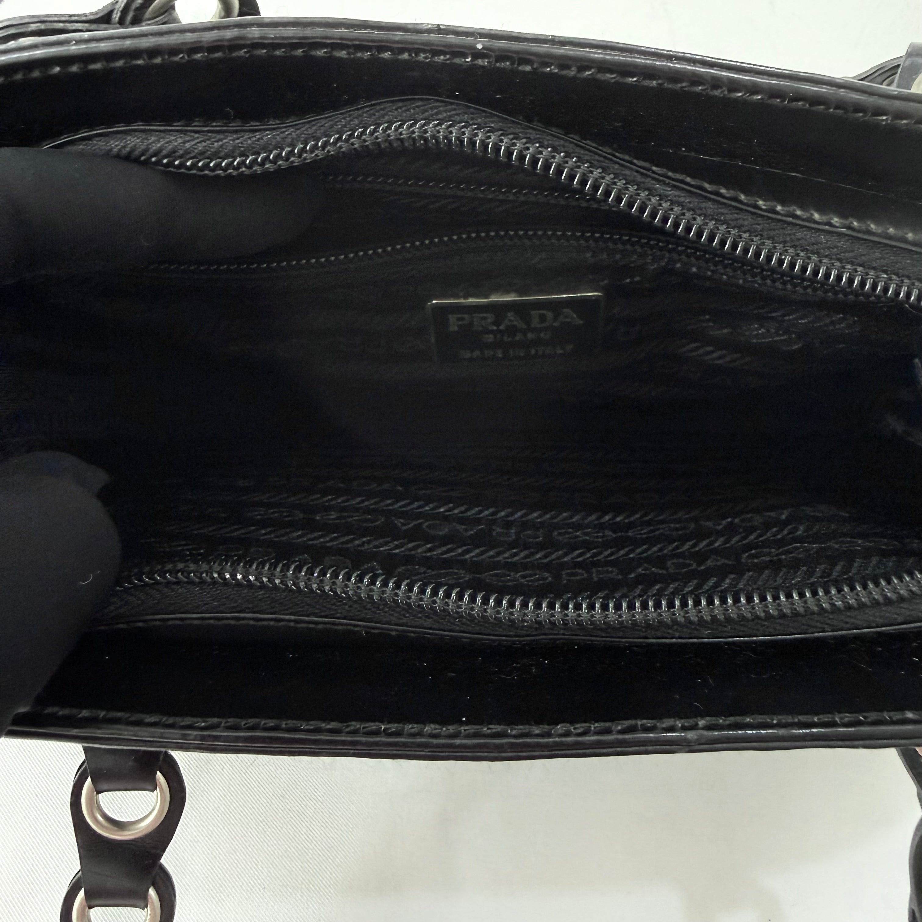 Prada Spazzolato Logo Print Bag Black
